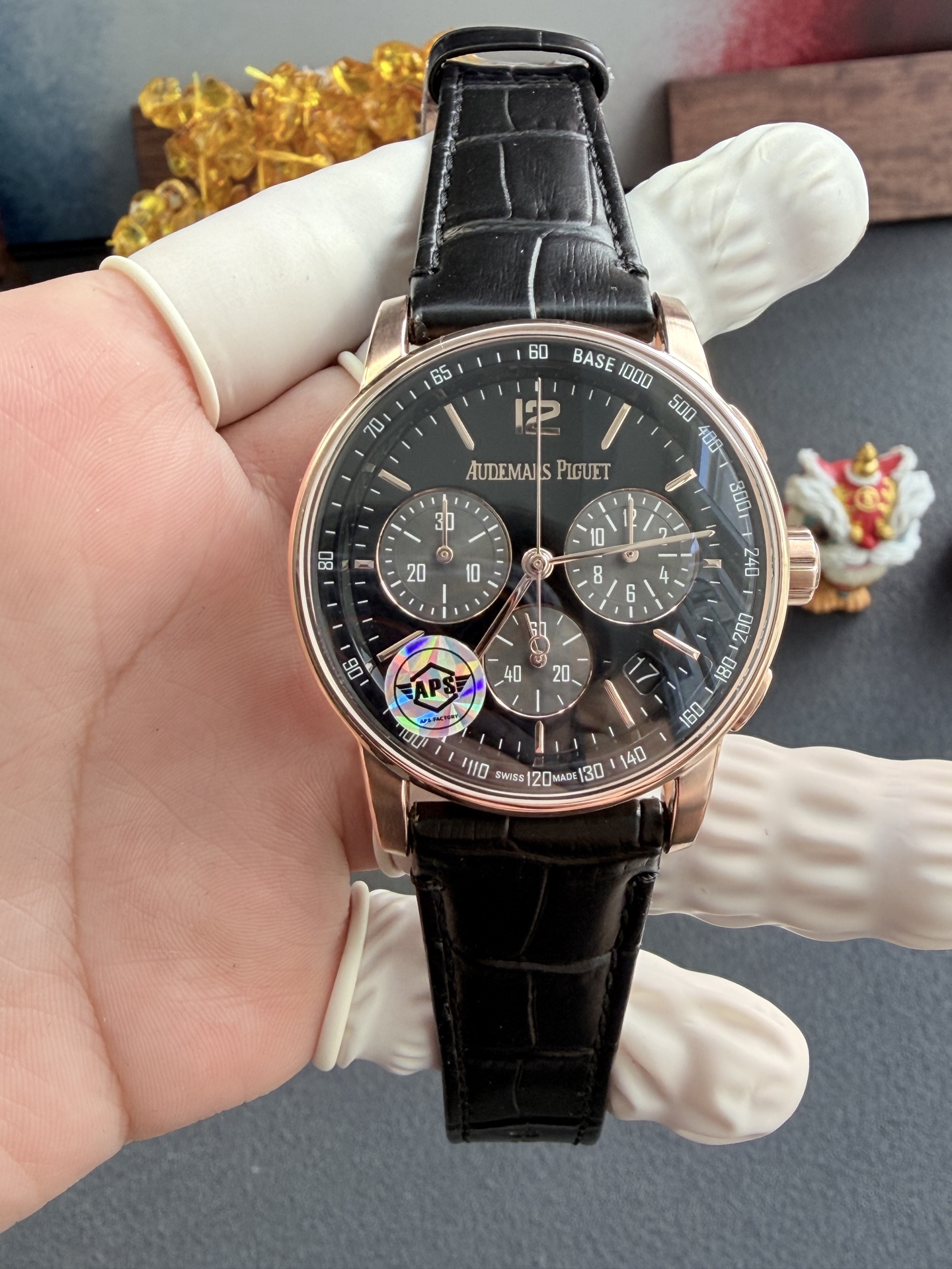 Audemars Piguet Code 11.59 Chronograph 26393OR Rose Gold Black Dial Leather Strap 1:1 Best Replica APSF 41mm | WATCHREPLICAEXPERT