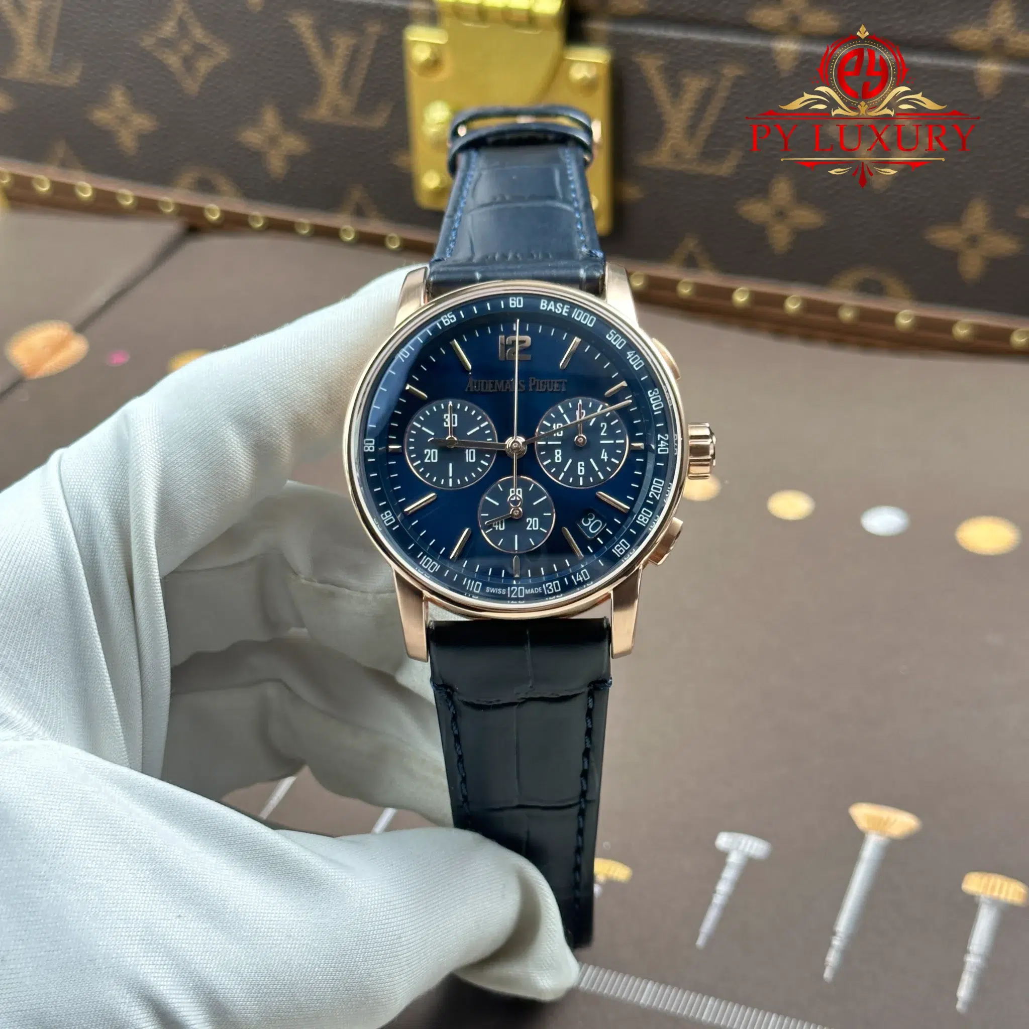 Audemars Piguet Code 11.59 Chronograph 26393OR Rose Gold Blue Dial Leather Strap 1:1 Best Replica APSF 41mm | WATCHREPLICAEXPERT