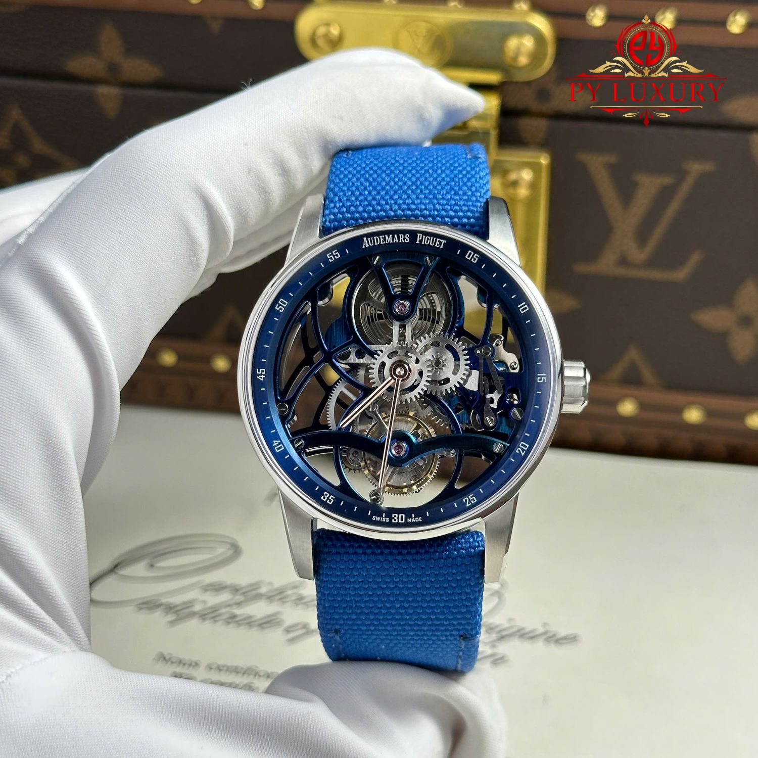 Audemars Piguet Code 11.59 Tourbillon Openworked 26600NB Electric Blue Textile Strap 1:1 Best Replica APPF 41mm | WATCHREPLICAEXPERT