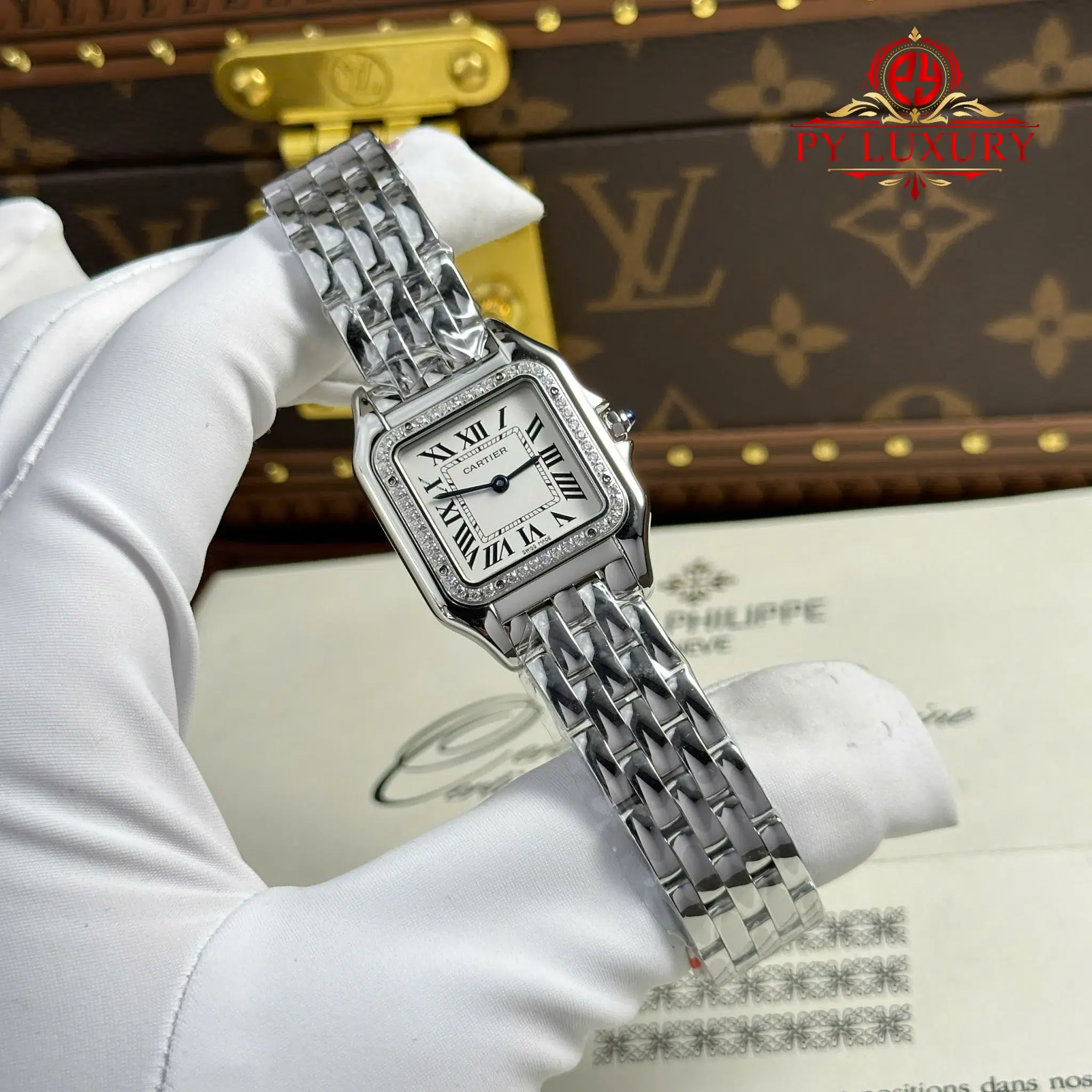 Cartier Panthère Steel Ladies White Dial Diamond Bezel Best Replica 27mm x 36mm | WATCHREPLICAEXPERT