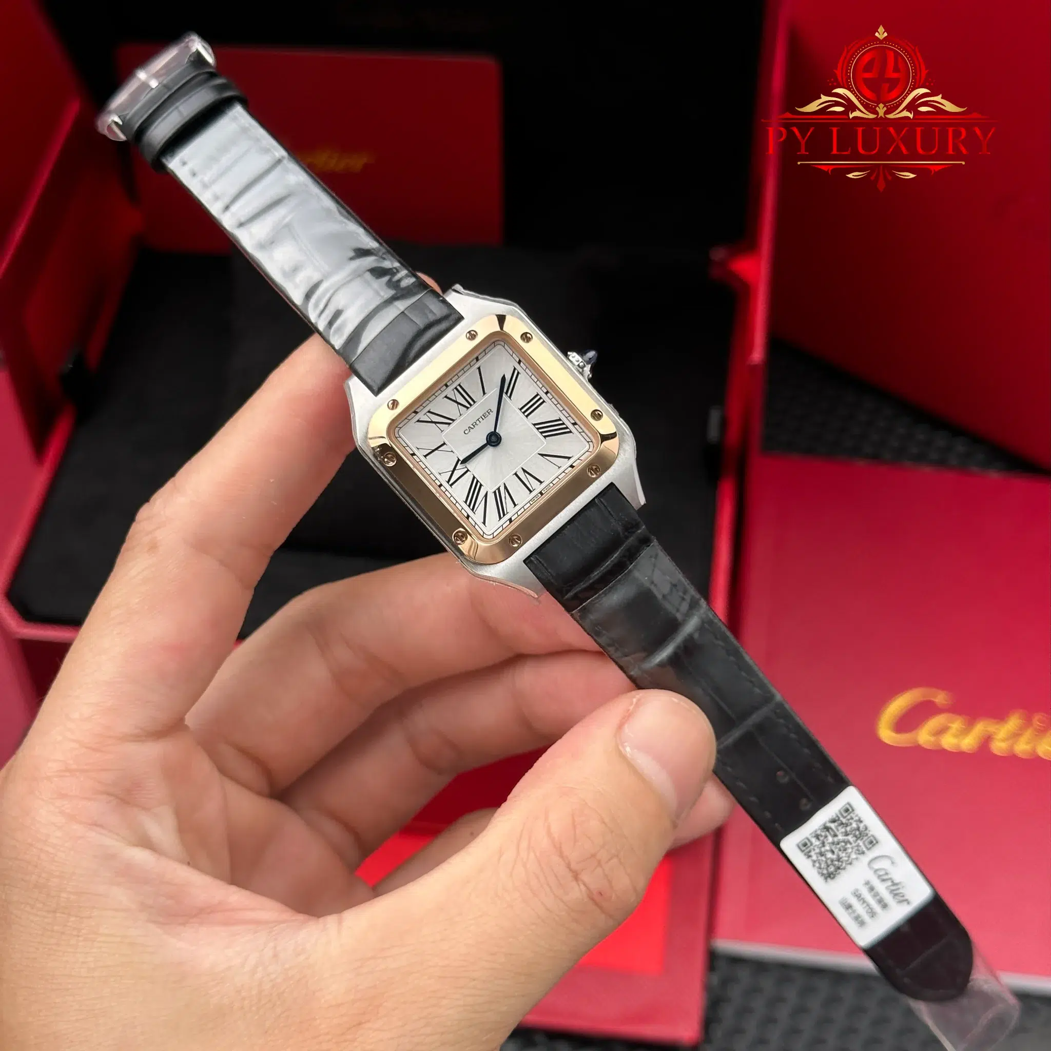 Cartier Santos Dumont CRW2SA0011 Two Tone Silver Dial Leather Strap Replica 38mm x 27.5mm | WATCHREPLICAEXPERT