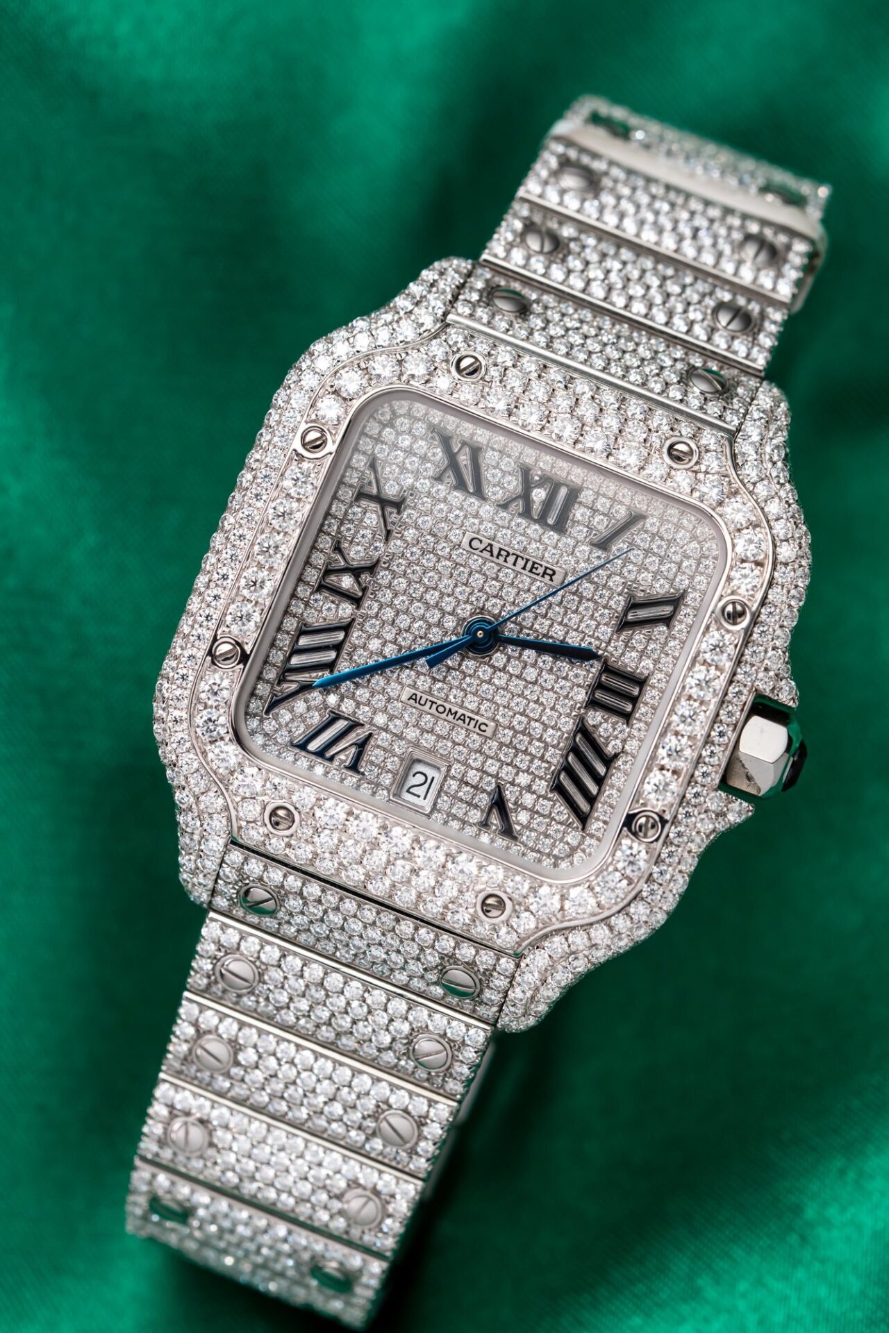 Cartier Santos Iced Out VVS1 Clarity Moissanite Large Model Best Replica 39.8mm | WATCHREPLICAEXPERT