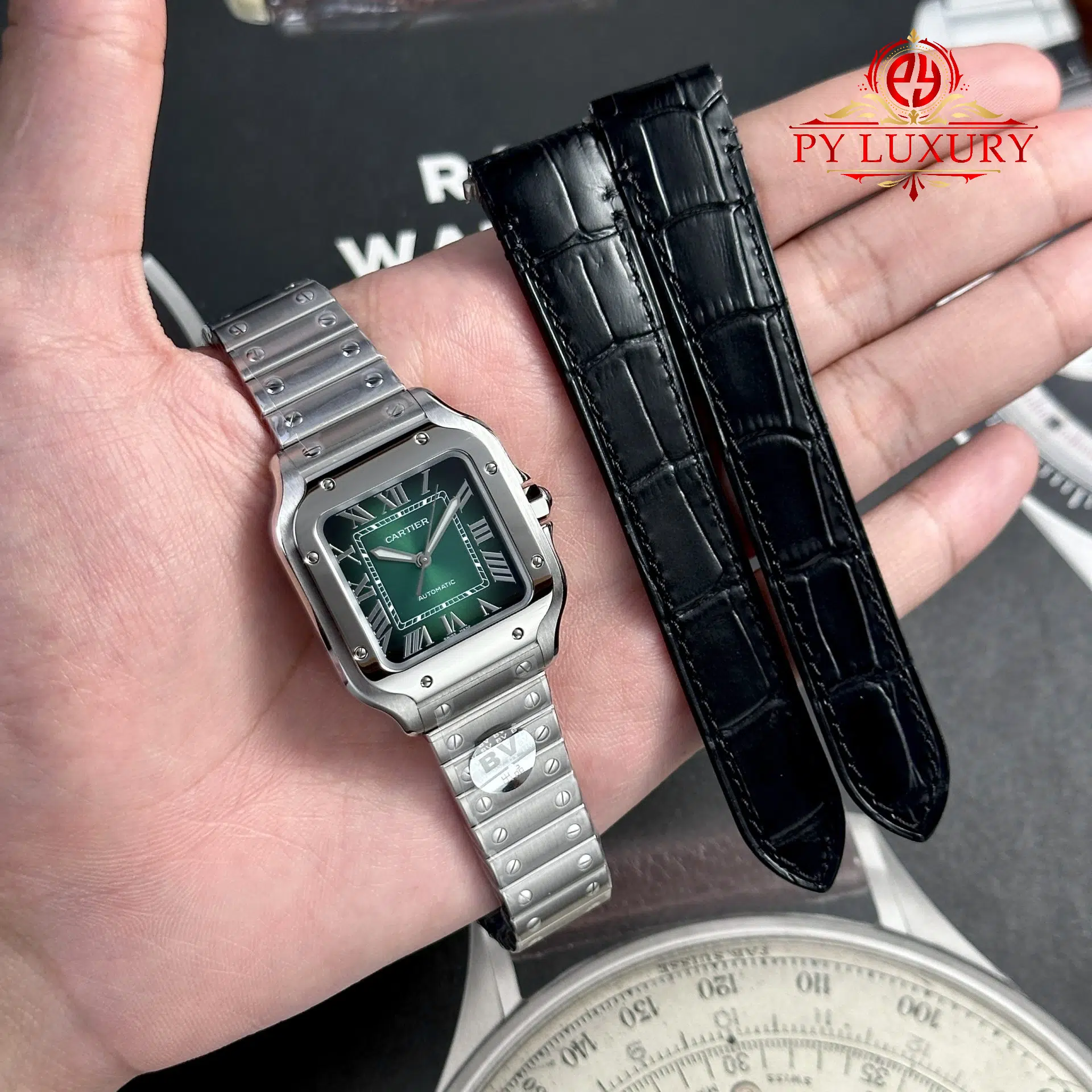 Cartier Santos Medium Model WSSA0061 Green Dial Best Replica BVF 35.1mm | WATCHREPLICAEXPERT