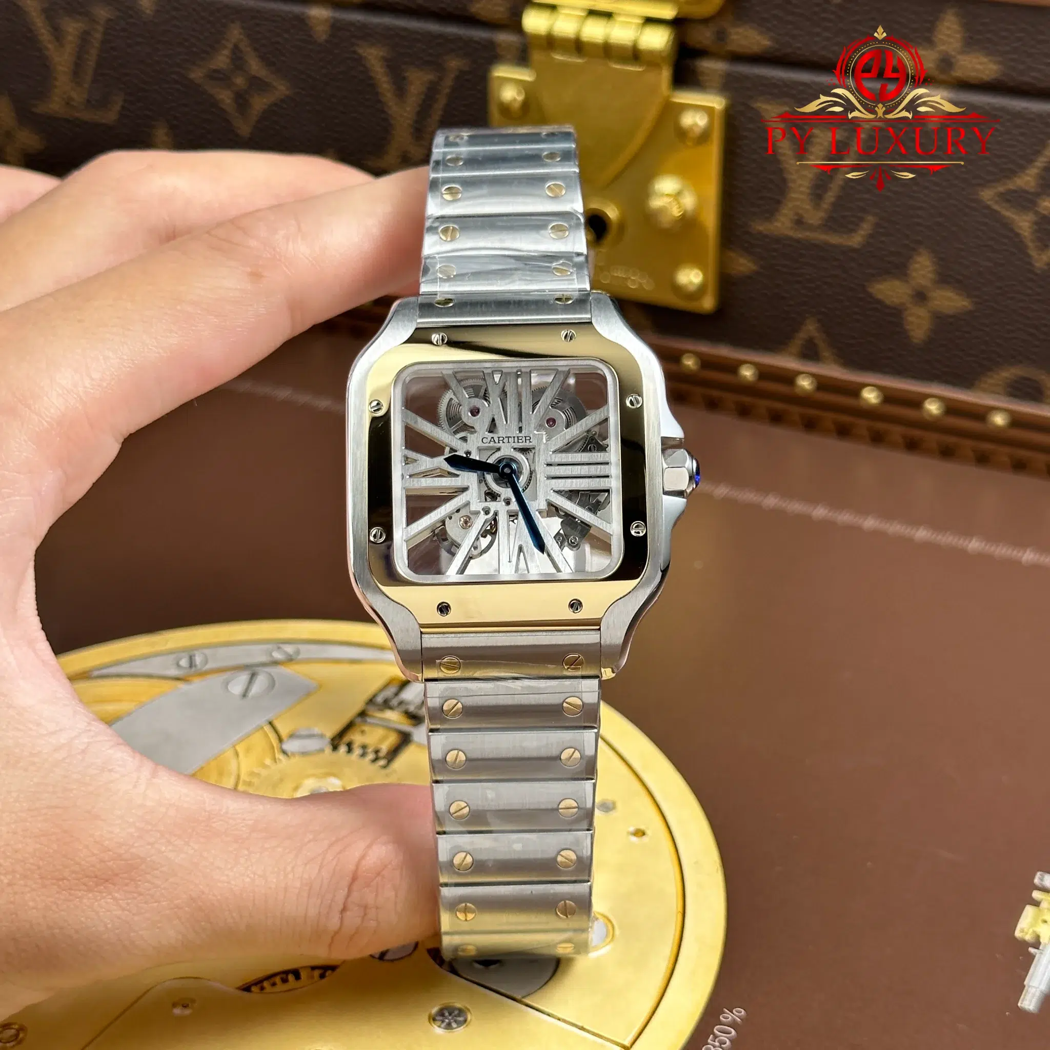 Cartier Santos Skeleton LM Steel & Yellow Gold WHSA0019 Steel Bracelet Super Clone MLF 39.8mm | WATCHREPLICAEXPERT