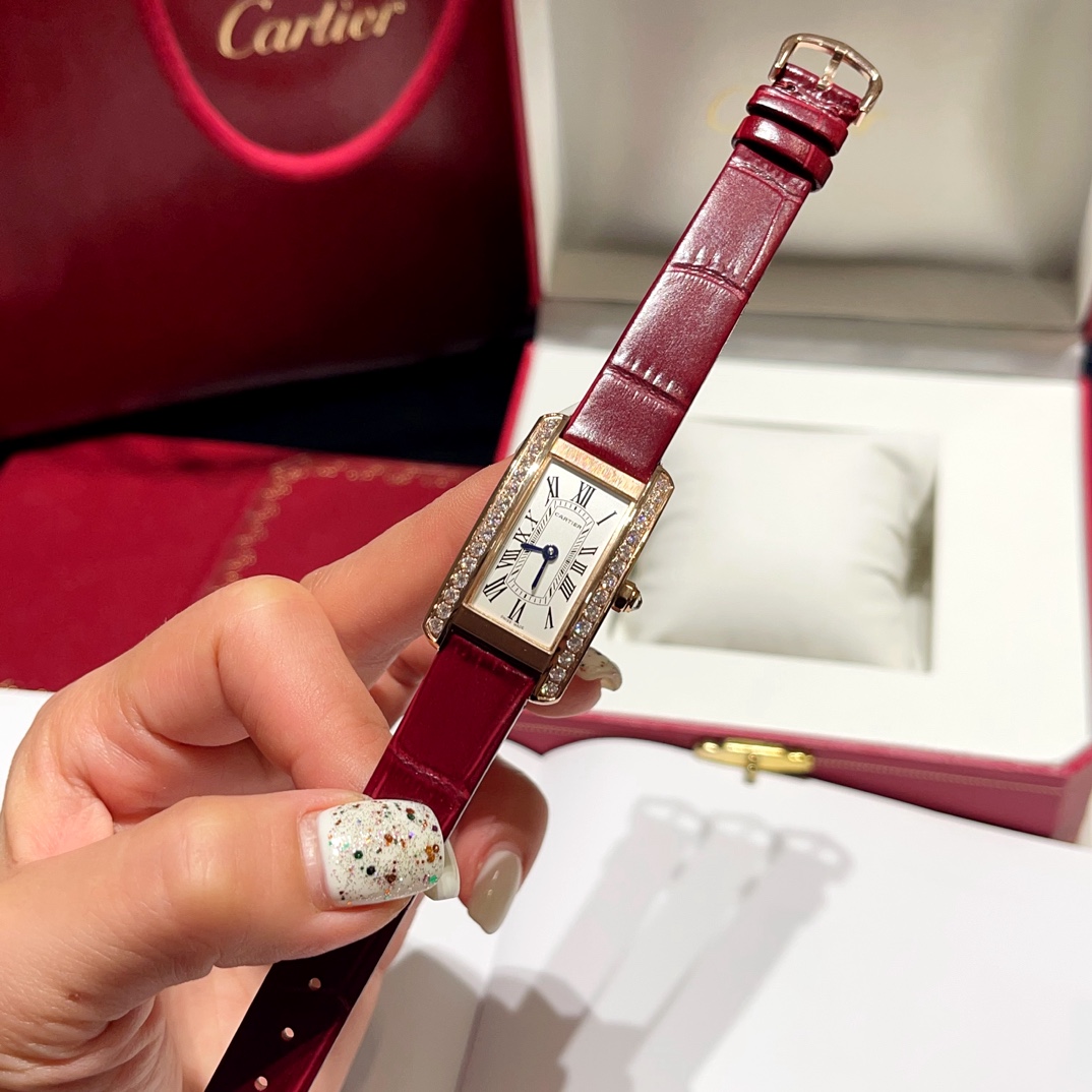 Cartier Tank Américaine WJTA0059 Rose Gold Silver Dial Stone-set Bezel Small Model Best Replica 35.4 mm x 19.4 mm | WATCHREPLICAEXPERT