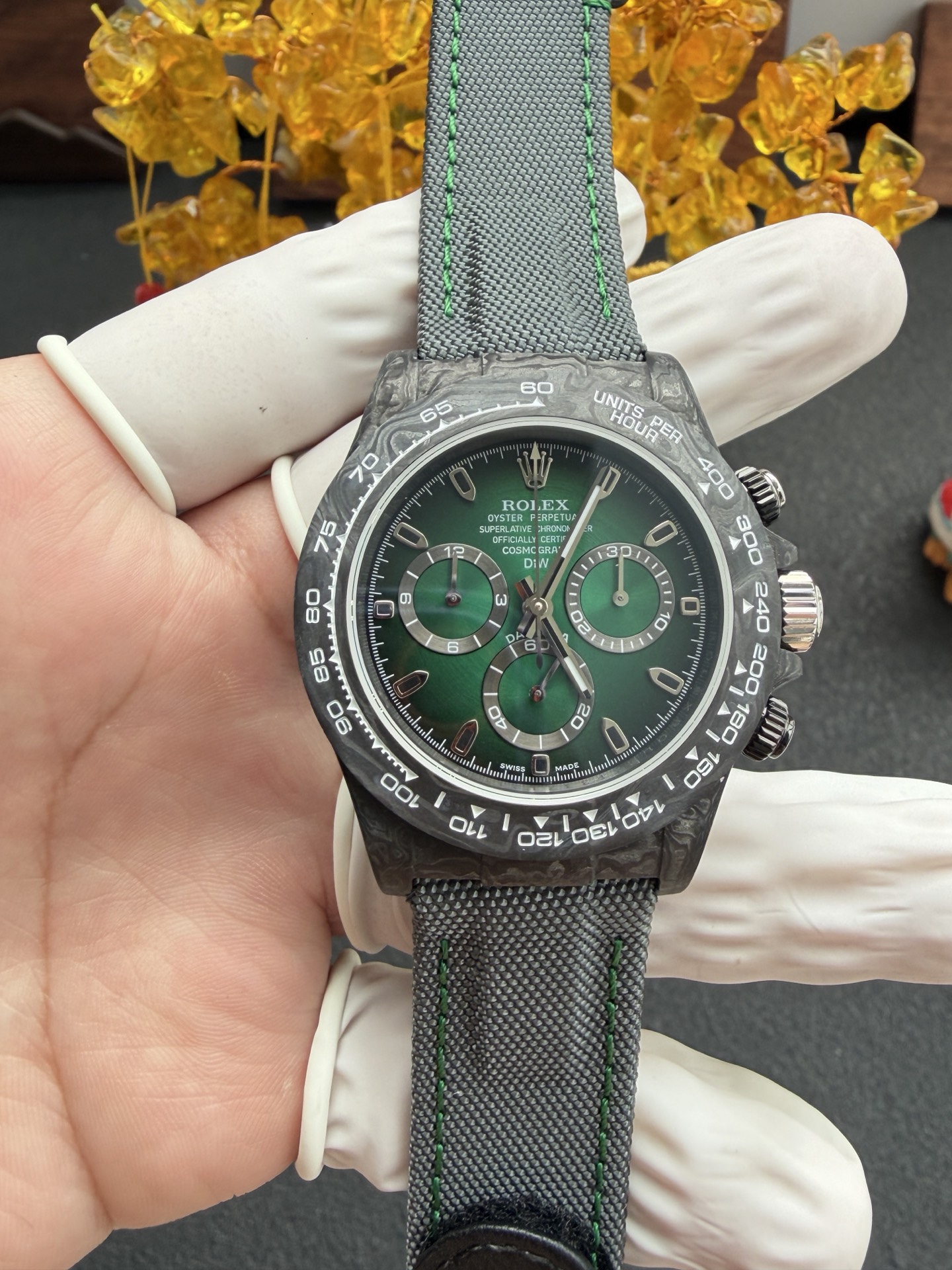 DiW Color Changing Rolex Daytona Gradient Green Silver Nylon Strap Super Clone 40mm | WATCHREPLICAEXPERT