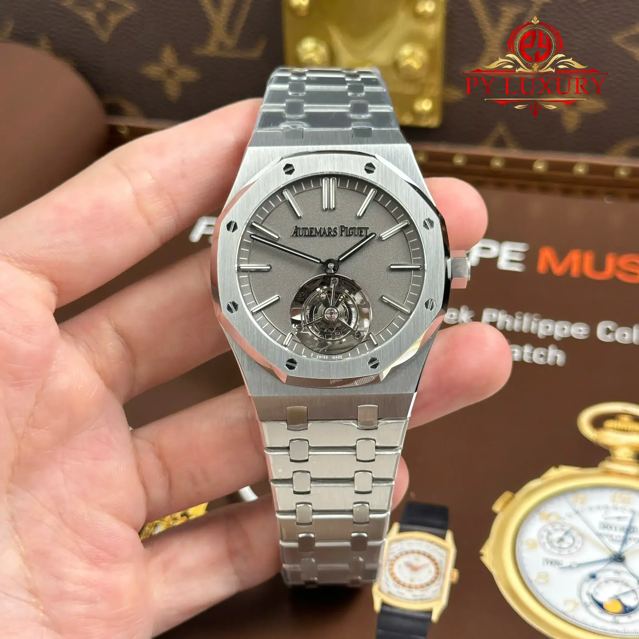 Đồng Hồ Audemars Piguet Royal Oak Flying Tourbillon 26530TI Mặt Xám Replica BBS 41mm | WATCHREPLICAEXPERT