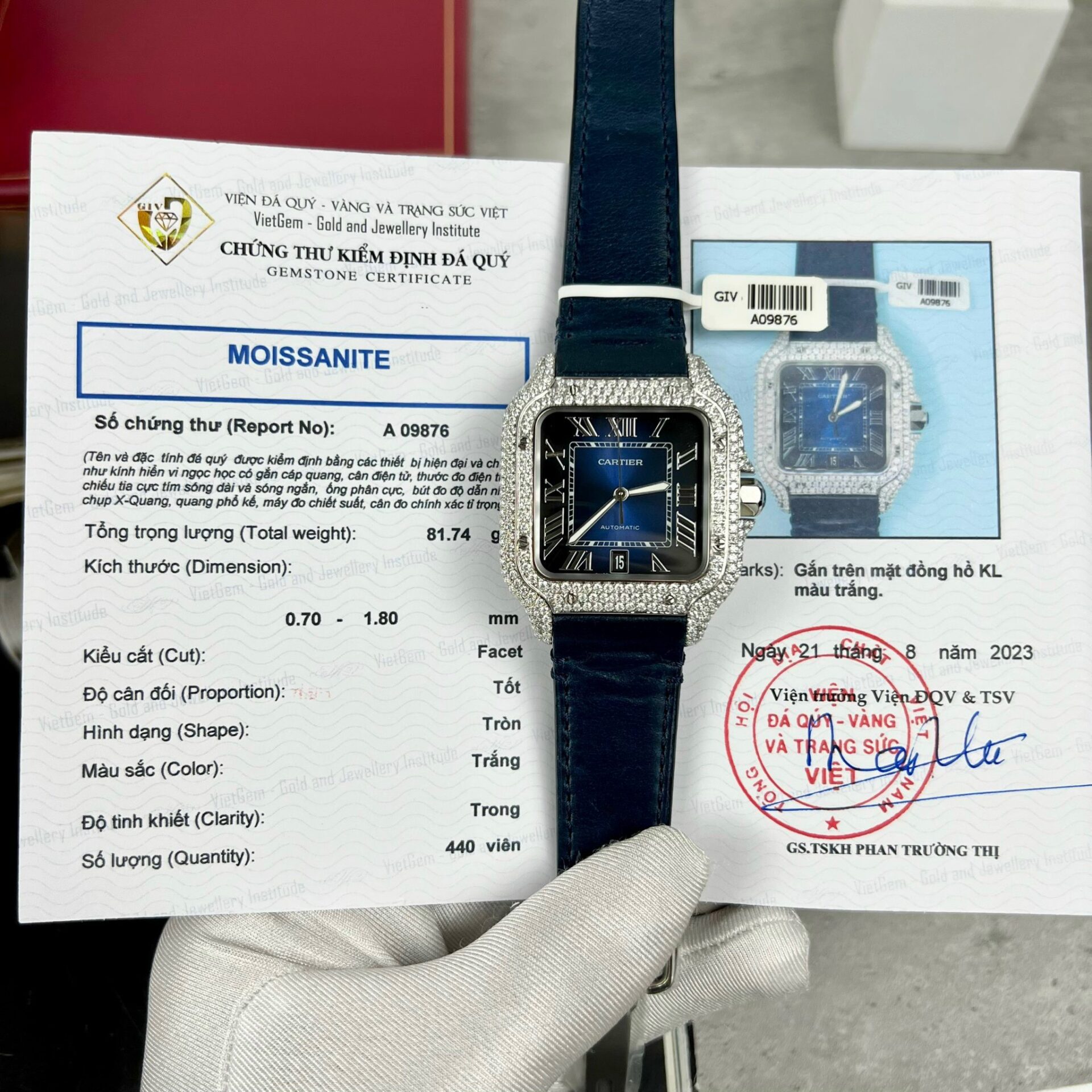 Đồng Hồ Cartier Santos Nam Mặt Xanh Blue Chế Tác Moissanite Dây Da Rep 1:1 Cao Nhất 39.8mm | WATCHREPLICAEXPERT