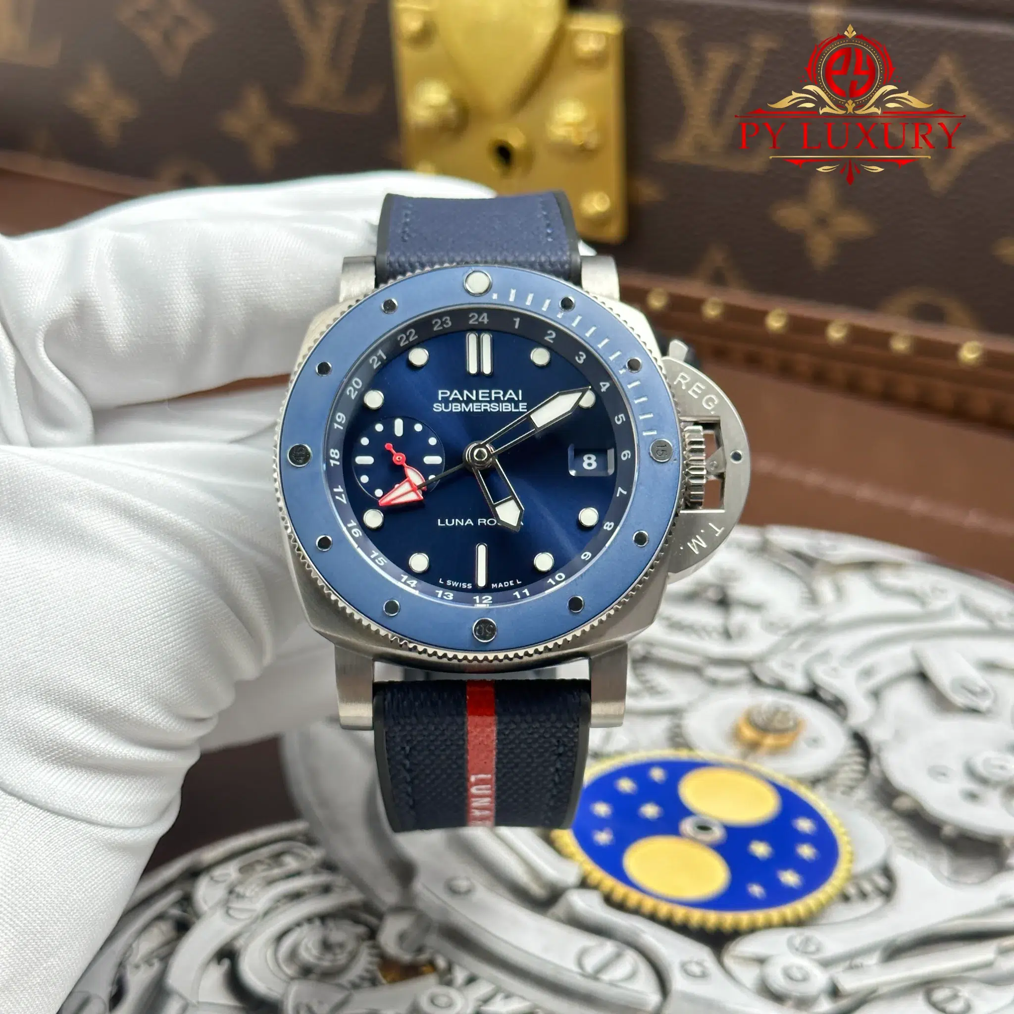Đồng Hồ Panerai Submersible GMT Luna Rossa Titanio PAM01507 Mặt Xanh Dương Dây Cao Su Replica 1:1 VSF 42mm | WATCHREPLICAEXPERT