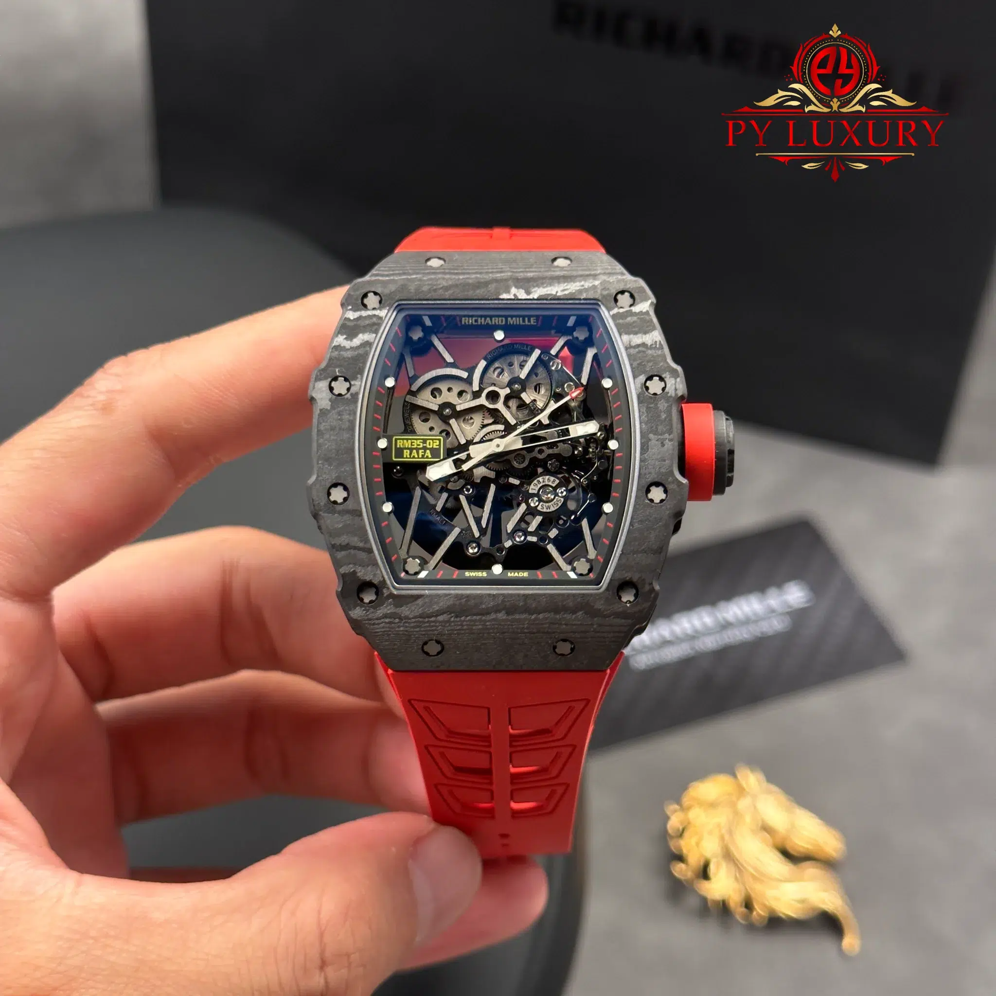 Đồng Hồ Richard Mille RM35-02 Rafael Nadal Vỏ Carbon TPT Đen Replica 1:1 V7 ZF 49.94mm x 44.5mm | WATCHREPLICAEXPERT