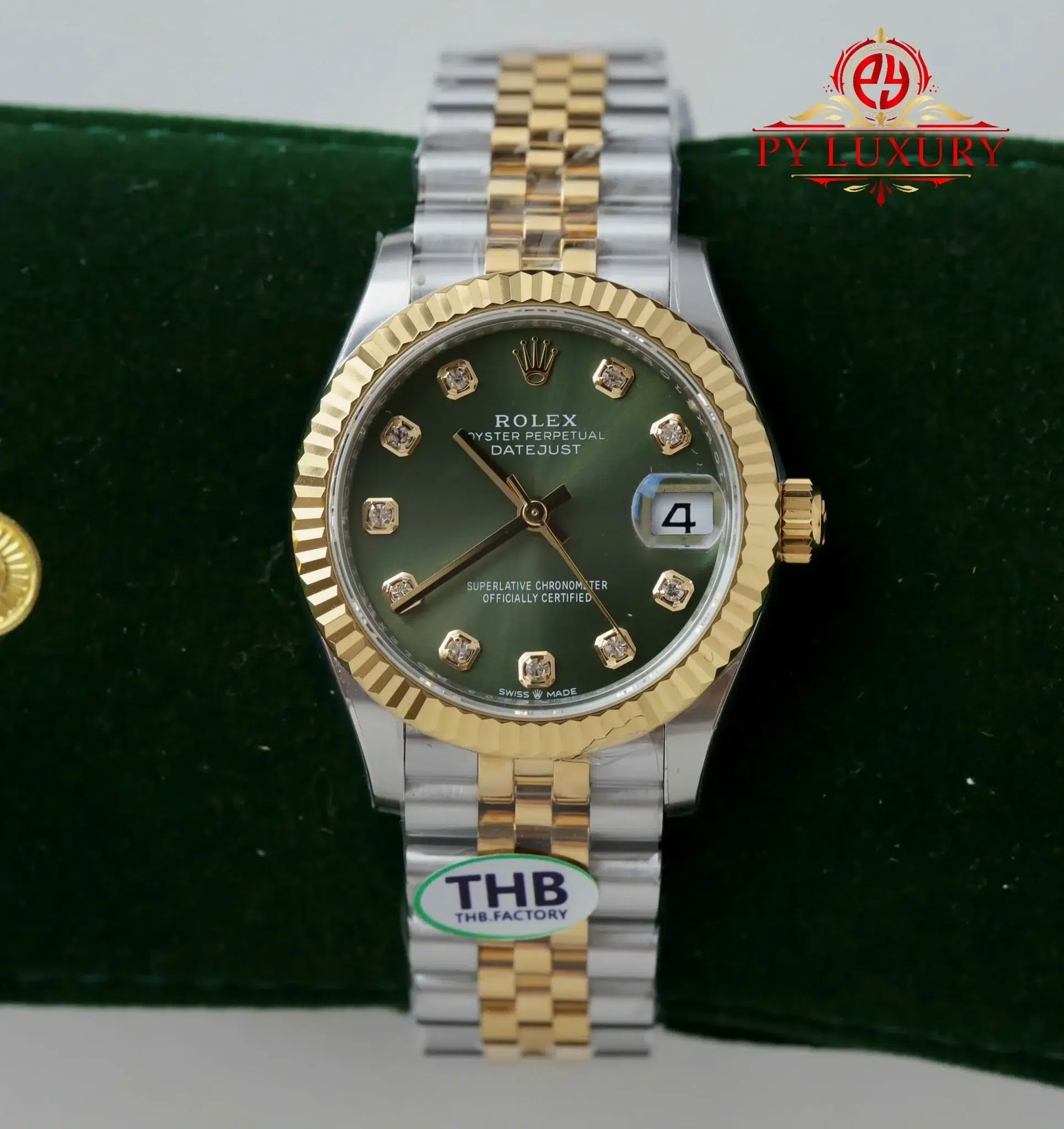 Đồng Hồ Rolex Datejust 278273 Demi Vàng Mặt Xanh Ô Liu Cọc Số Đá Dây Jubilee Replica 1:1 THB 31mm | WATCHREPLICAEXPERT