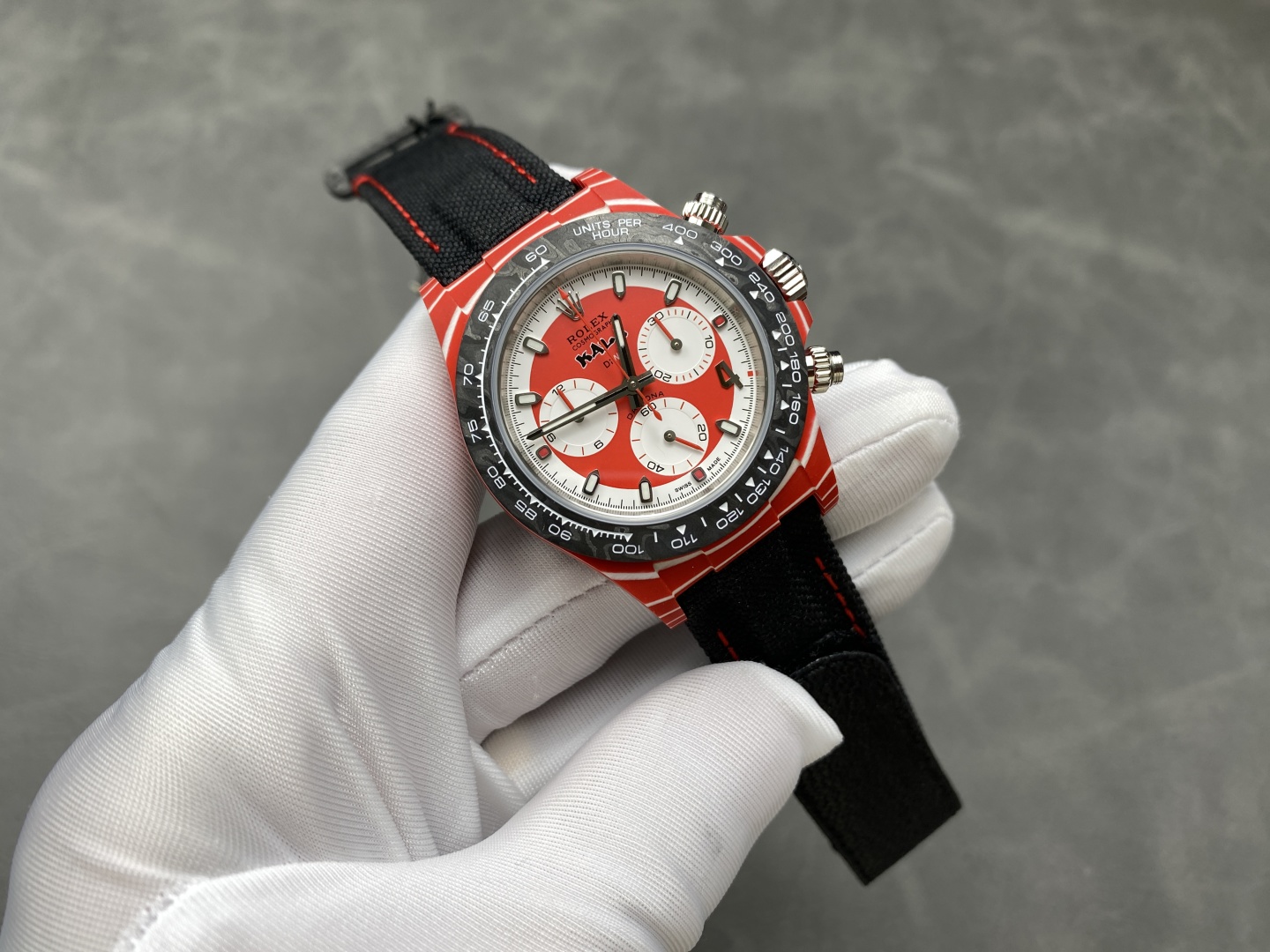 Đồng hồ Rolex Daytona DiW x Kakha Kaladze Mặt Trắng & Đỏ Quartz Fiber Dây Vải Replica 1:1 Cao Cấp 40mm | WATCHREPLICAEXPERT