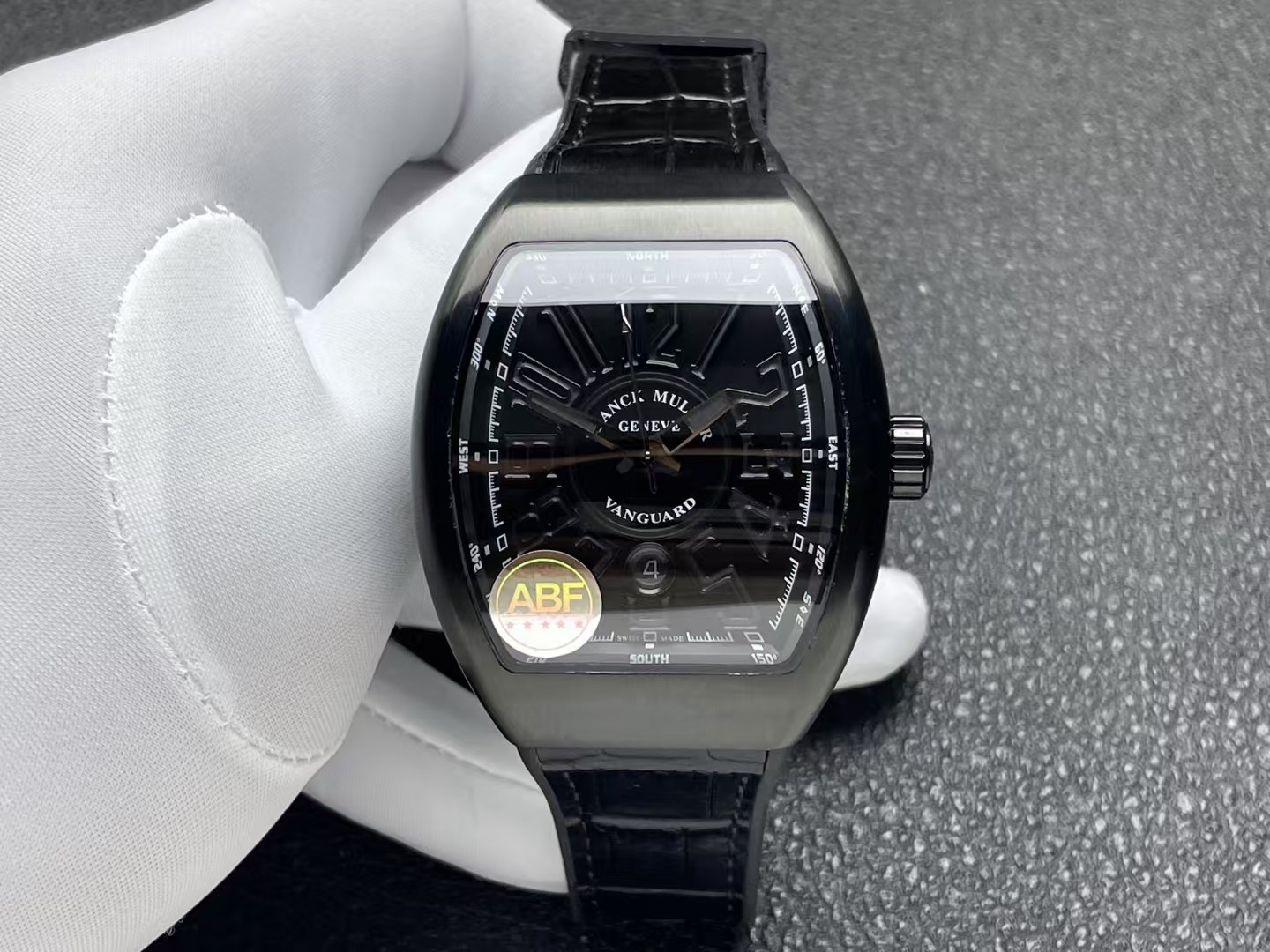 Franck Muller Vanguard V45 Black DLC Black Dial Leather Strap 1:1 Best Edition ABF 45mm | WATCHREPLICAEXPERT