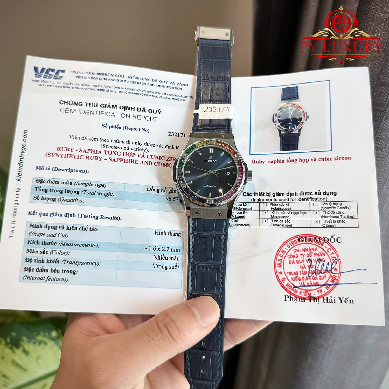 Hublot Classic Fusion Titanium Blue Custom Ruby & Sapphire Bezel Leather Strap Best Replica 42mm | WATCHREPLICAEXPERT