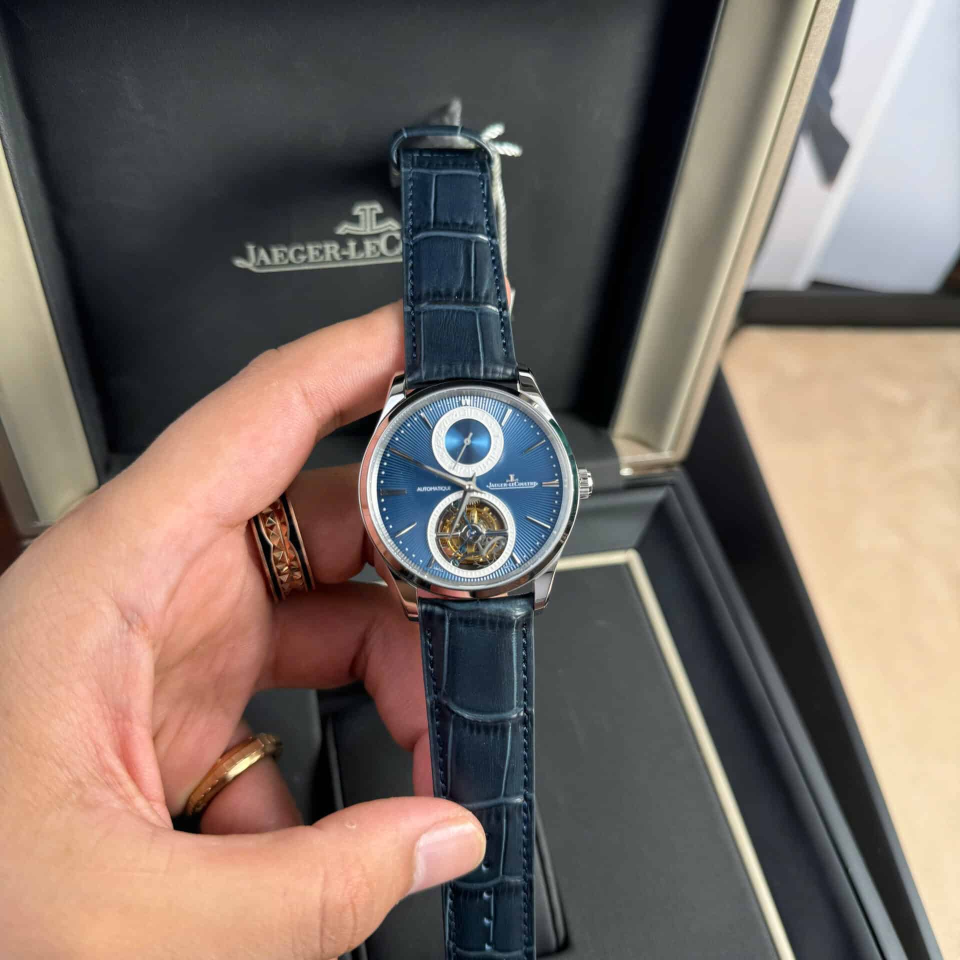 Jaeger-LeCoultre Master Ultra Thin Tourbillon Blue Dial Leather Best Replica APSF 40mm | WATCHREPLICAEXPERT