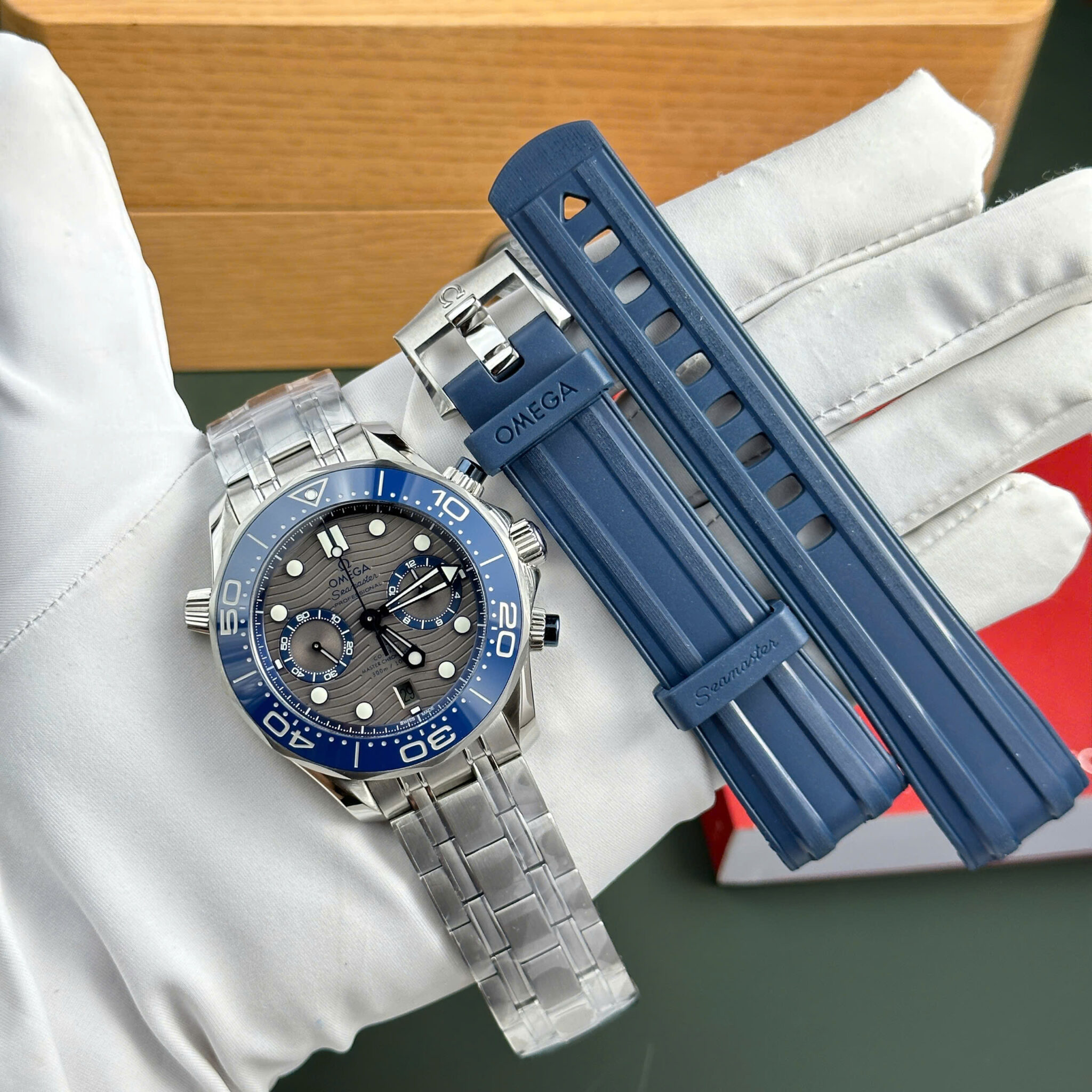 Omega Seamaster Diver 300M Chronograph Grey Dial Blue Ceramic Bezel Best Copy N1 Factory 44mm | WATCHREPLICAEXPERT