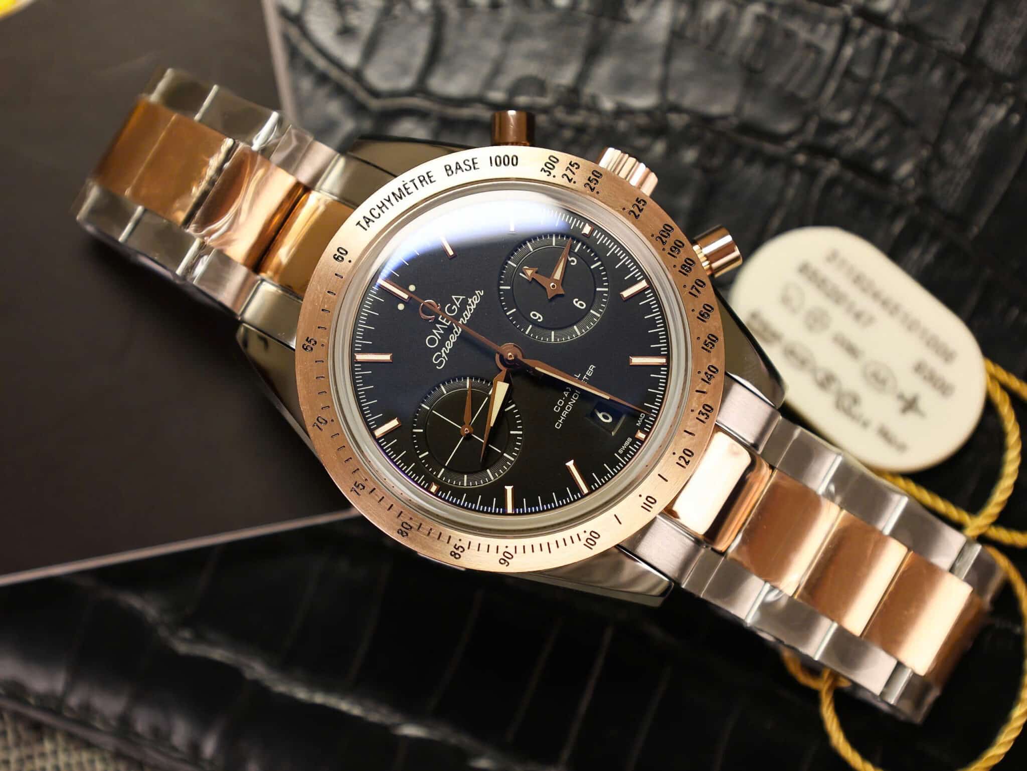 Omega Speedmaster 1957 Chronograph Two Tone Rose Gold Black Dial Replica 41.5mm | WATCHREPLICAEXPERT