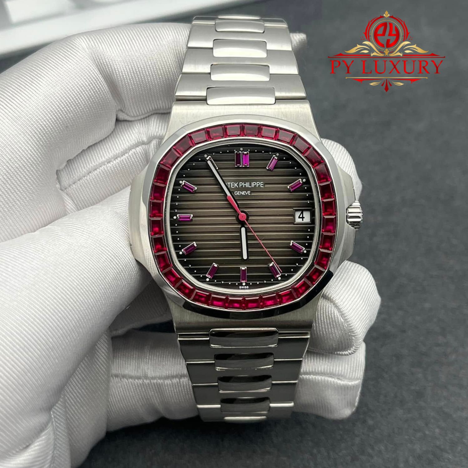 Patek Philippe Nautilus 5711/112P-001 Platinum Custom Made 1:1 Natural Ruby 40mm | WATCHREPLICAEXPERT