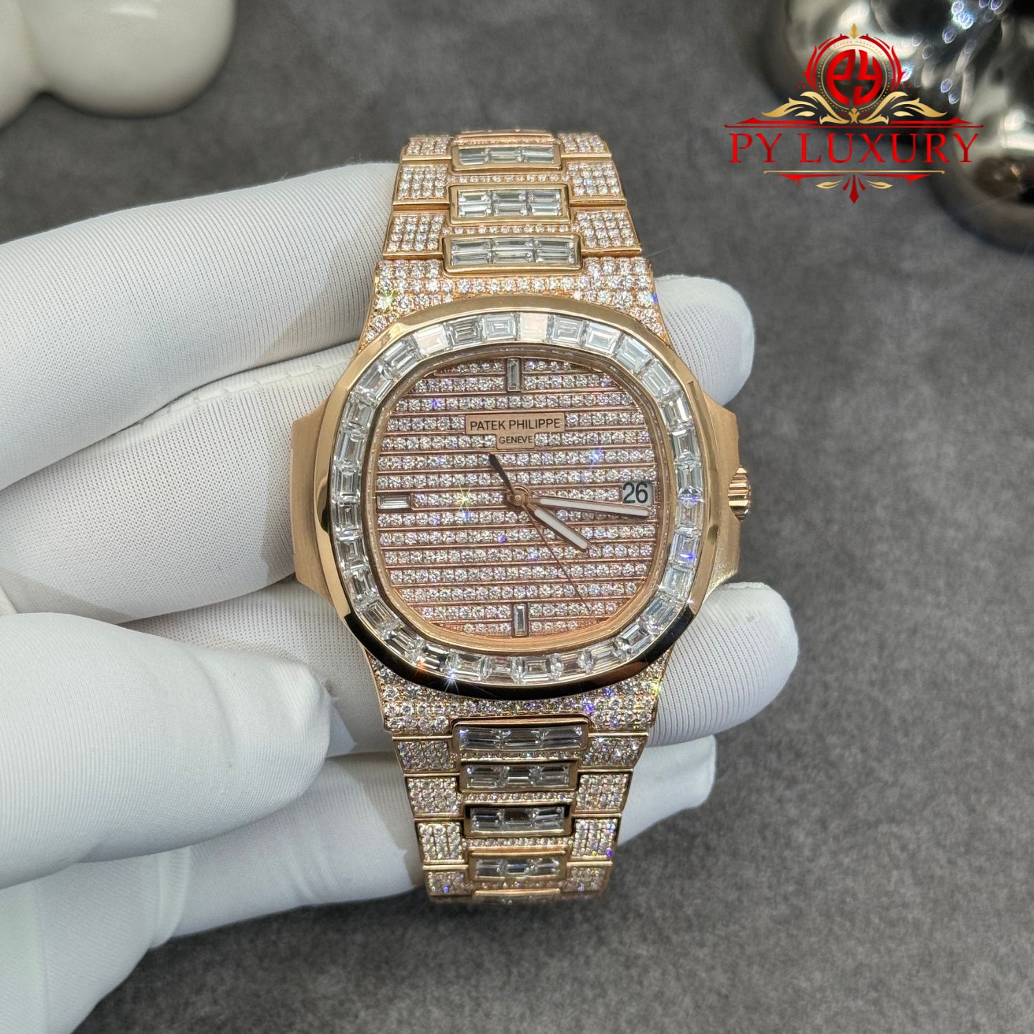 Patek Philippe Nautilus 5719/10R-010 1:1 Custom Made Full 18K Solid Rose Gold Iced Out Diamonds 40mm | WATCHREPLICAEXPERT