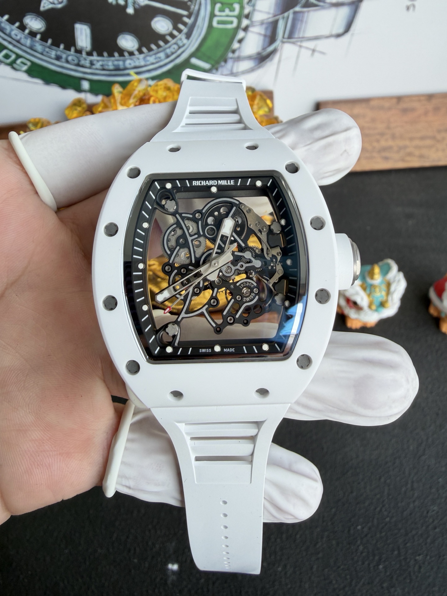 Richard Mille RM055 Bubba Watson White Ceramic Vaucher Movement 1:1 Super Clone A9F 42.7mm x 49.9mm (Free Sprung) | WATCHREPLICAEXPERT