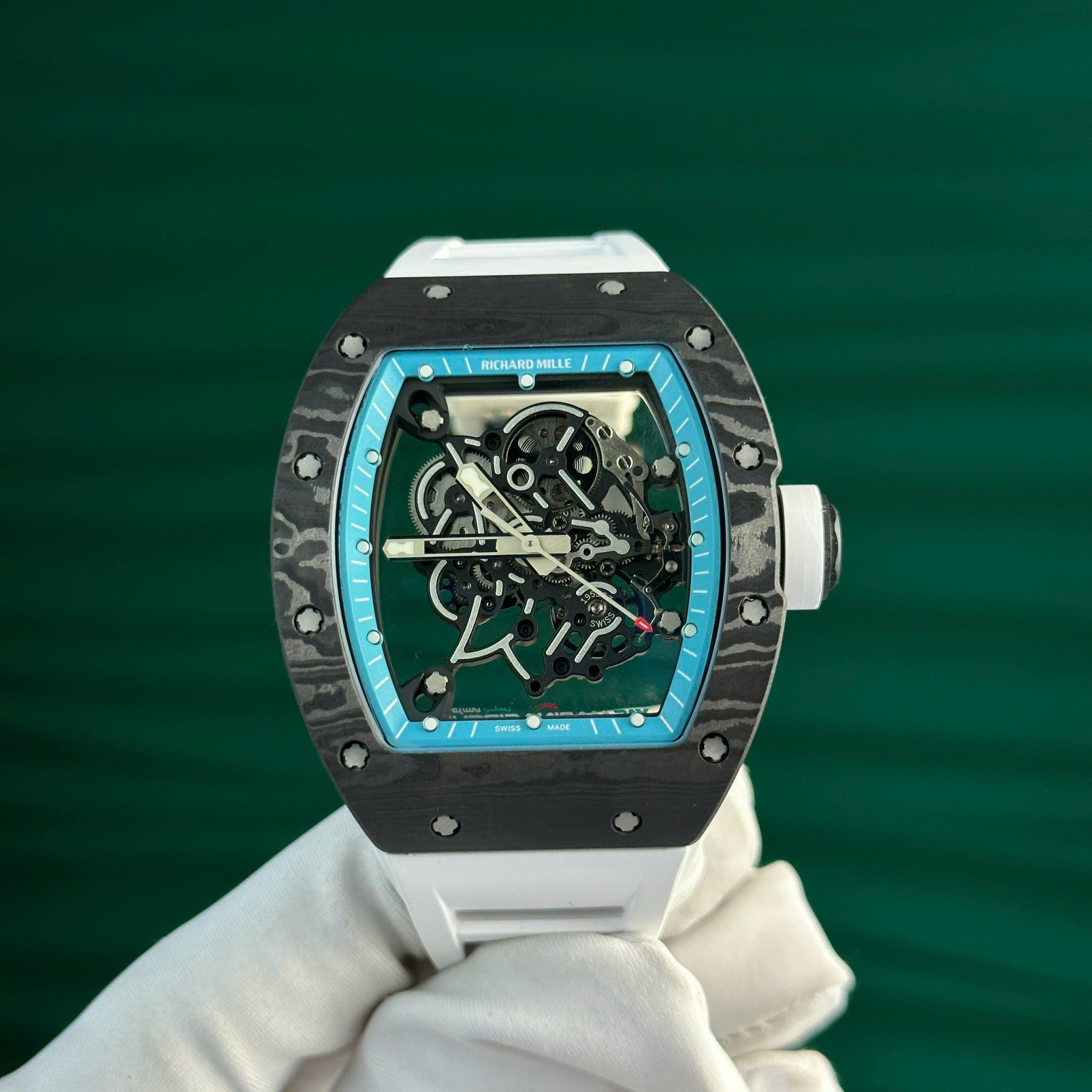 Richard Mille RM055 Yas Marina Circuit Carbon TPT White Rubber Strap 1:1 Super Clone ZF 42.7mm | WATCHREPLICAEXPERT