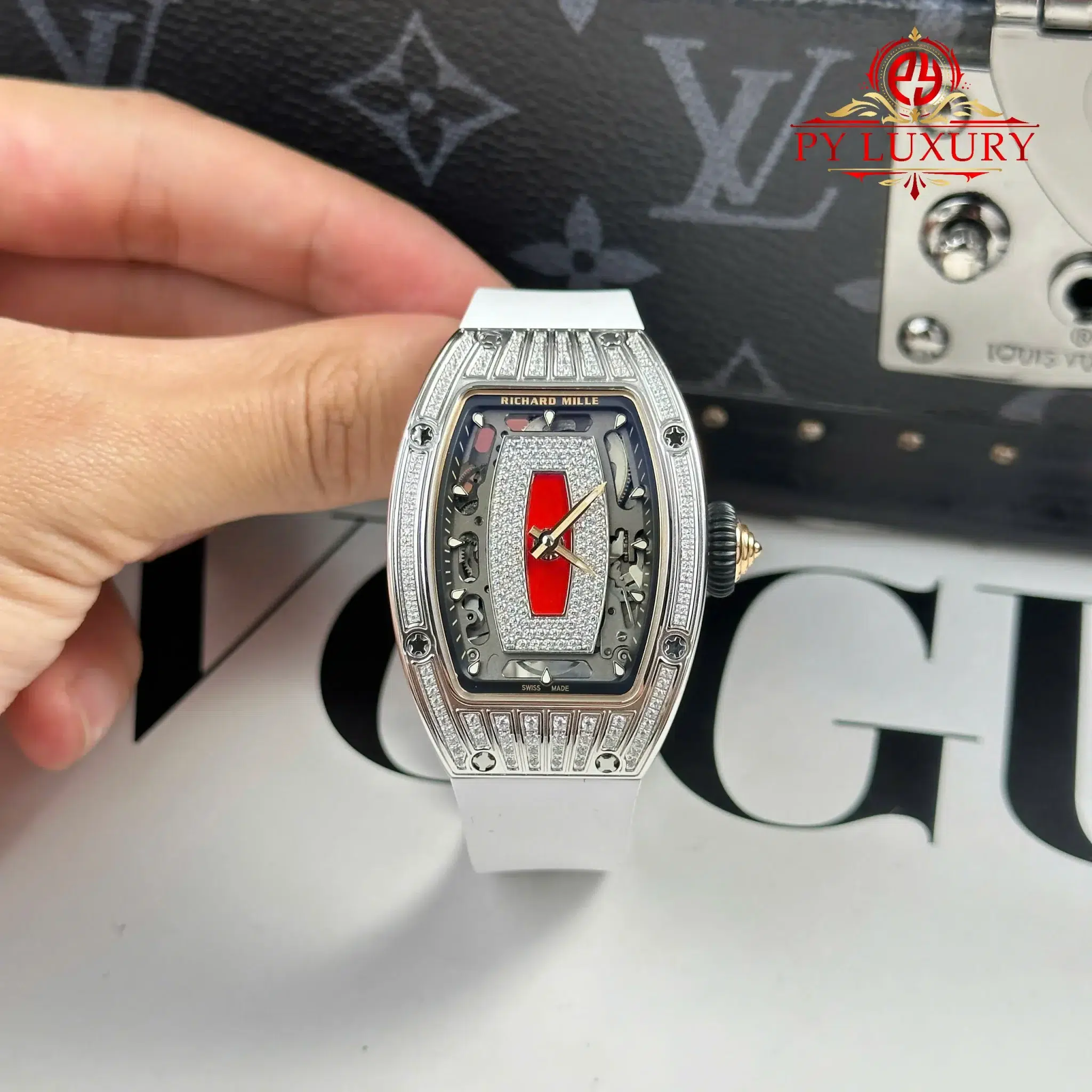 Richard Mille RM07-01 Lady Diamonds Red Lip White Rubber Strap 1:1 Super Clone ZF 45.32 x 32.3mm | WATCHREPLICAEXPERT