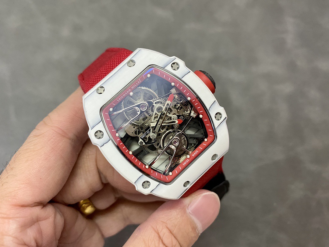 Richard Mille RM27-02 Rafael Nadal Tourbillon White Quartz TPT Red Strap Best Replica 39.7 x 47.7mm