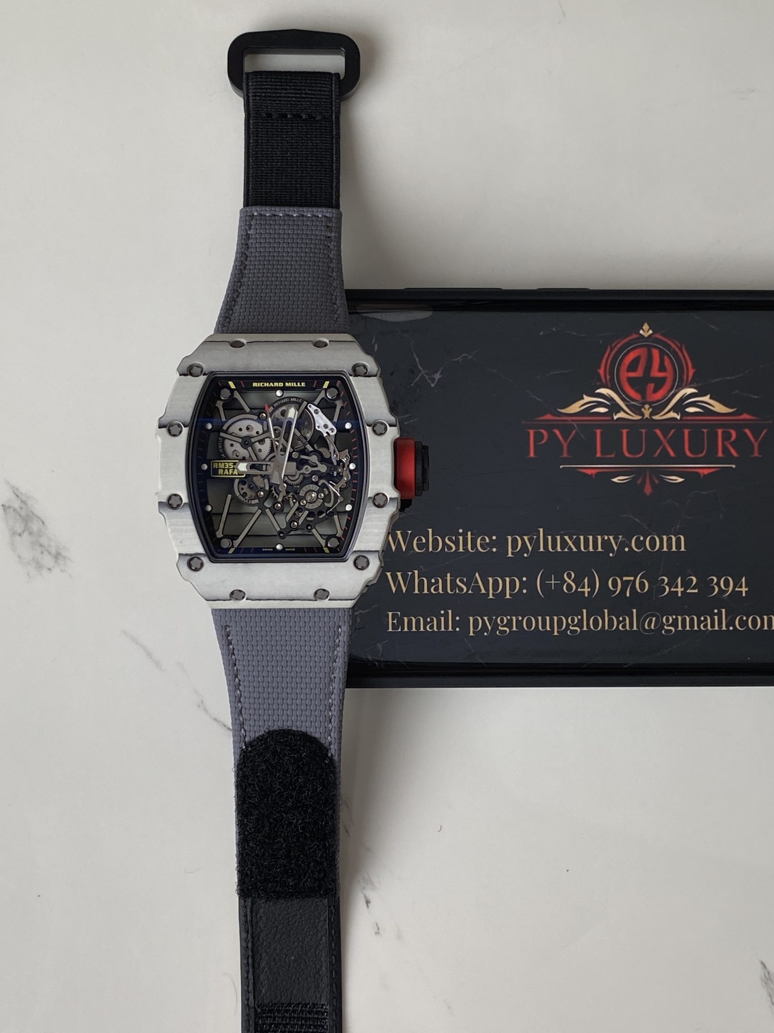 Richard Mille RM35-01 White Carbon TPT Fully Customized Vaucher Movement Exclusive Quality 49.94mm x 44.5mm | WATCHREPLICAEXPERT