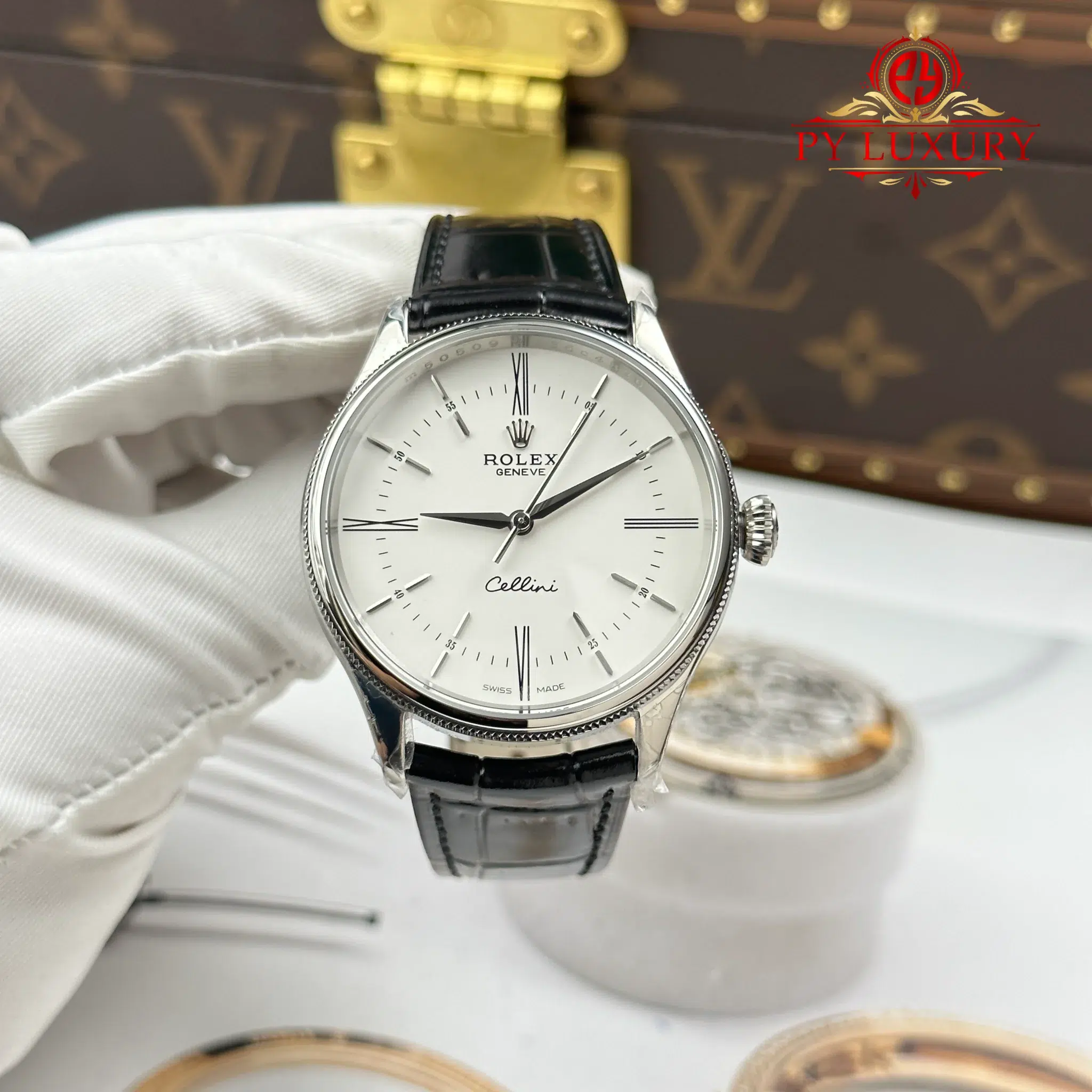 Rolex Cellini Time 50509-0016 White Dial Black Leather Strap Best Replica 39mm | WATCHREPLICAEXPERT