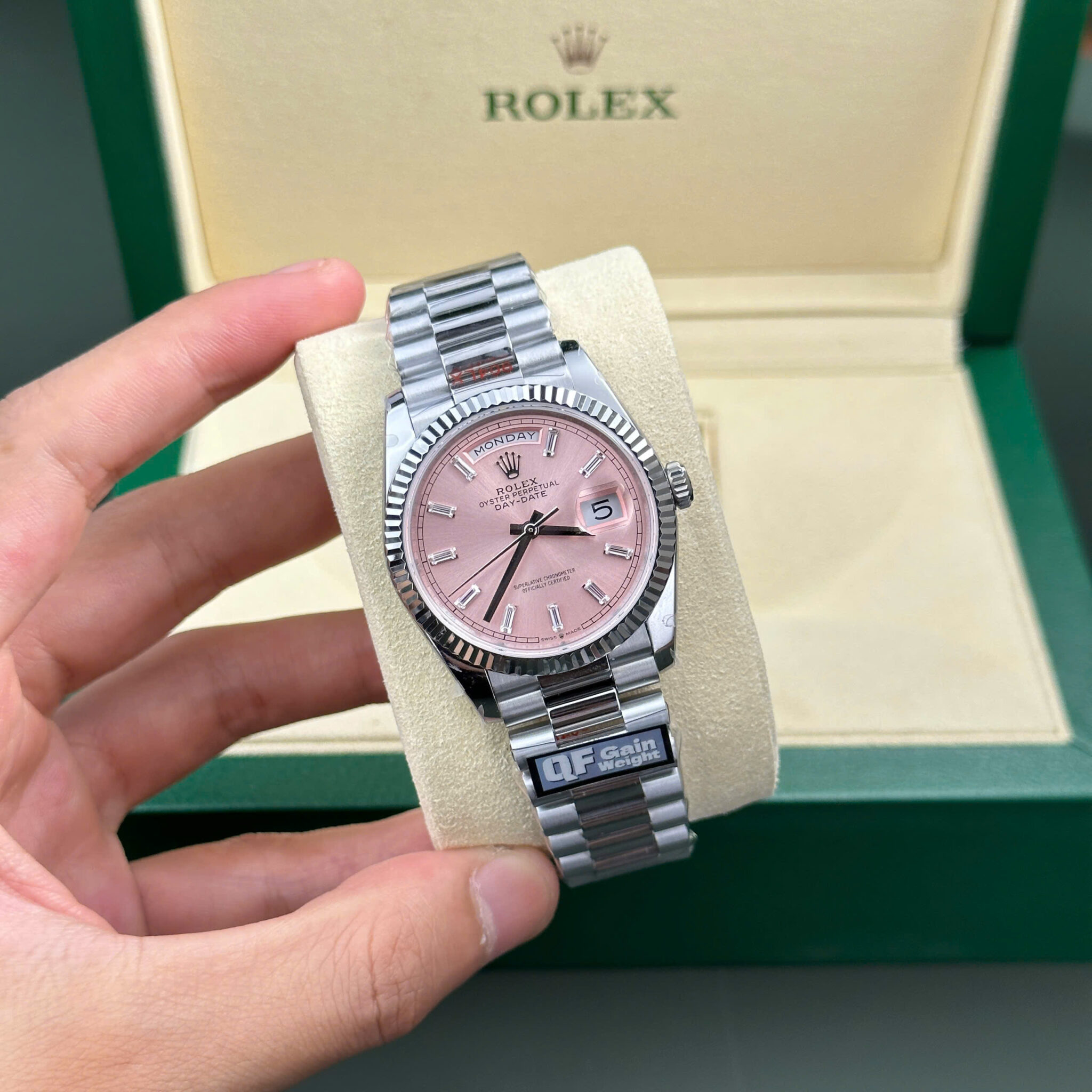 Rolex Day-Date 128236-0024 Pink Diamond-set Dial 158g Best Replica 1:1 QF 36mm | WATCHREPLICAEXPERT