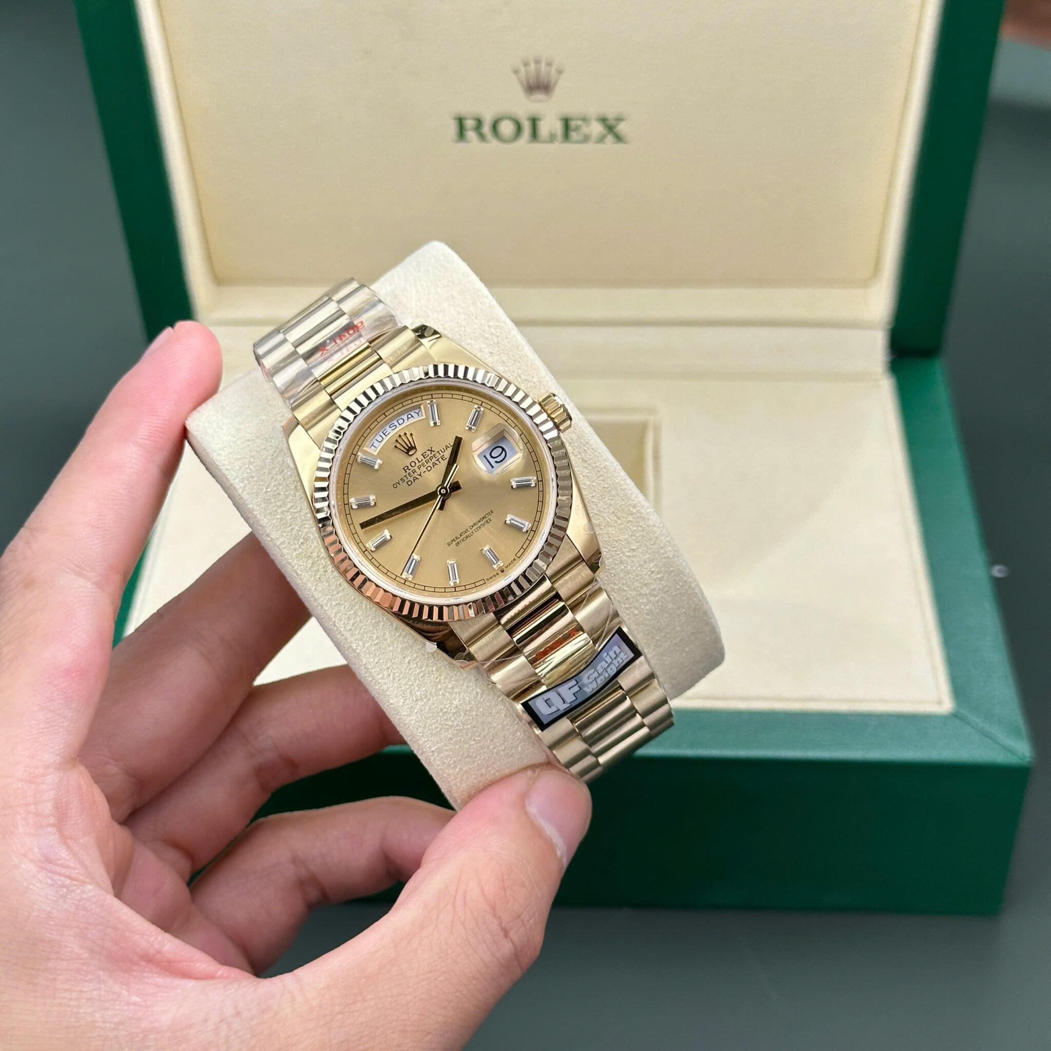 Rolex Day-Date 128238-0132 Champagne Diamond-set Dial Yellow Gold 158g Best Replica 1:1 QF 36mm | WATCHREPLICAEXPERT