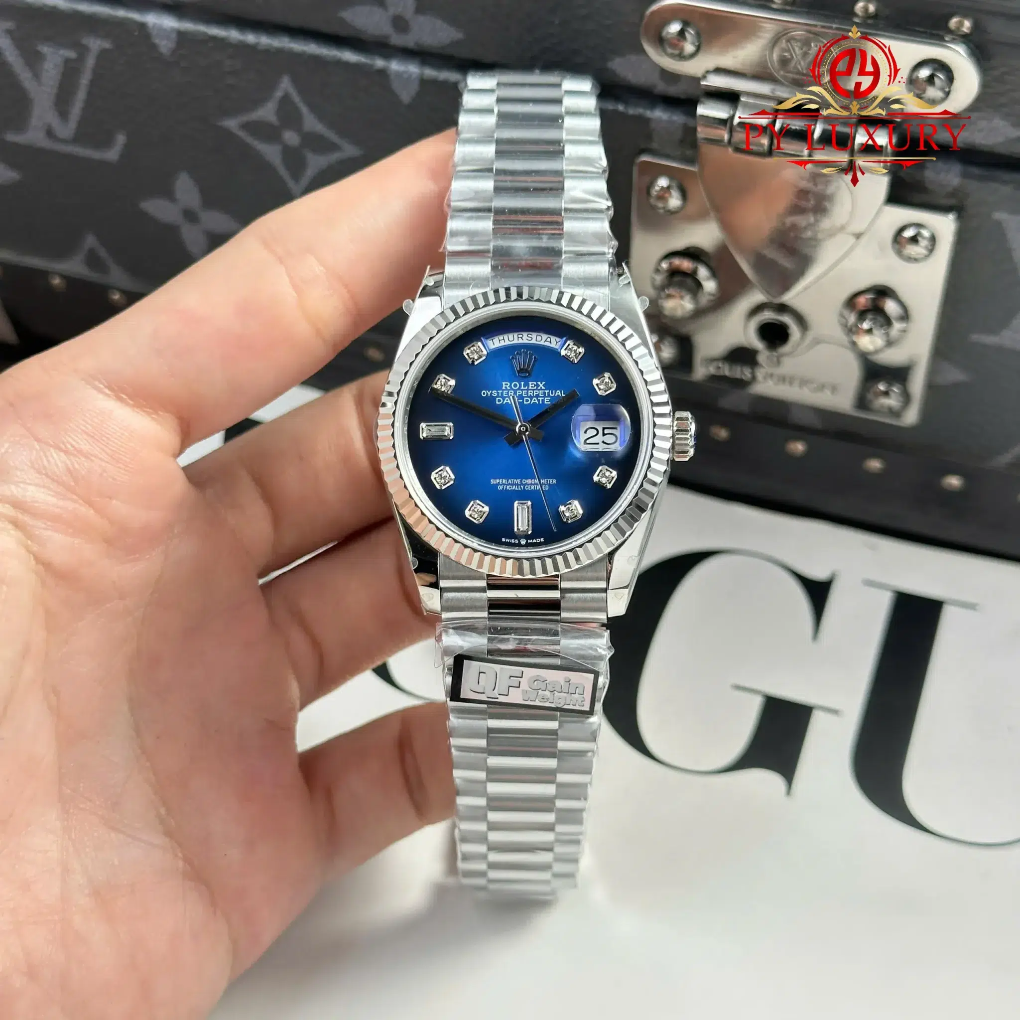 Rolex Day-Date 128239-0023 Blue Ombré Diamond-set Dial 158g Best Replica QF 36mm | WATCHREPLICAEXPERT