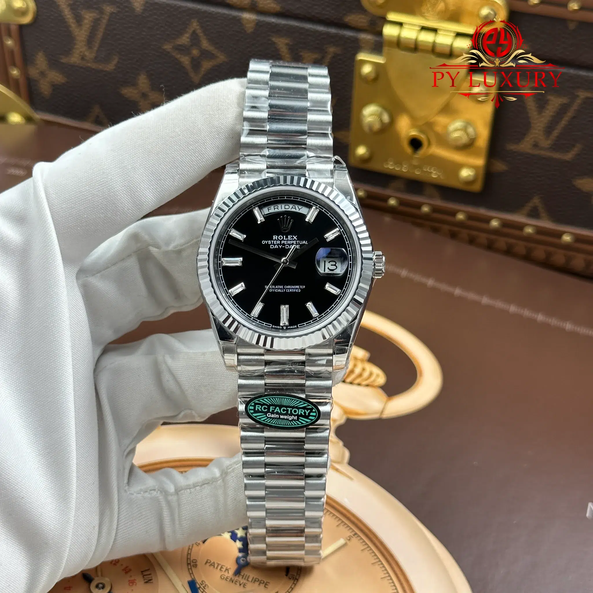 Rolex Day-Date 228239-0005 Black Diamond-set Dial 1:1 Super Clone 210g RC Factory 40mm | WATCHREPLICAEXPERT