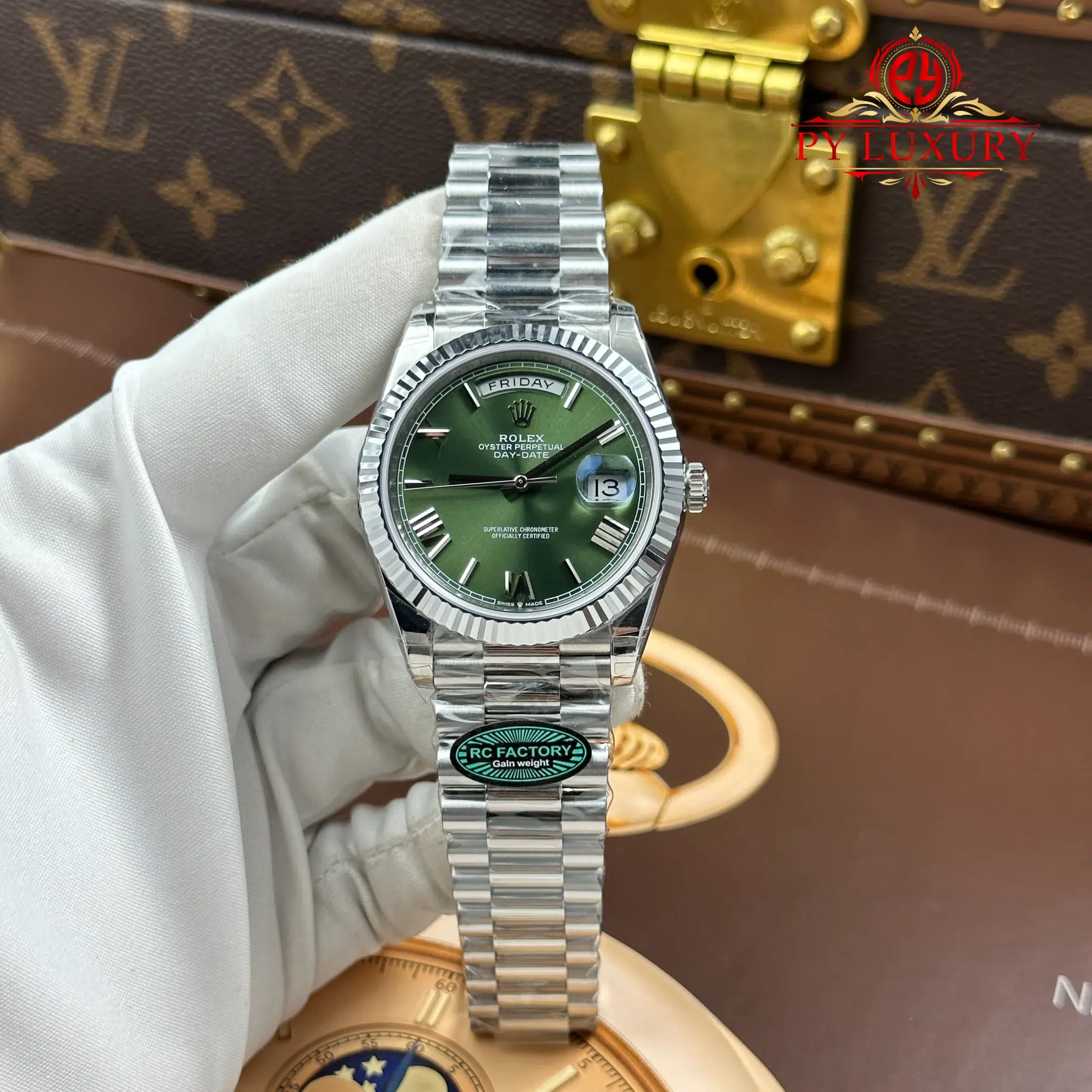Rolex Day-Date 228239-0033 Olive Green Dial 1:1 Super Clone 210g RC Factory 40mm | WATCHREPLICAEXPERT