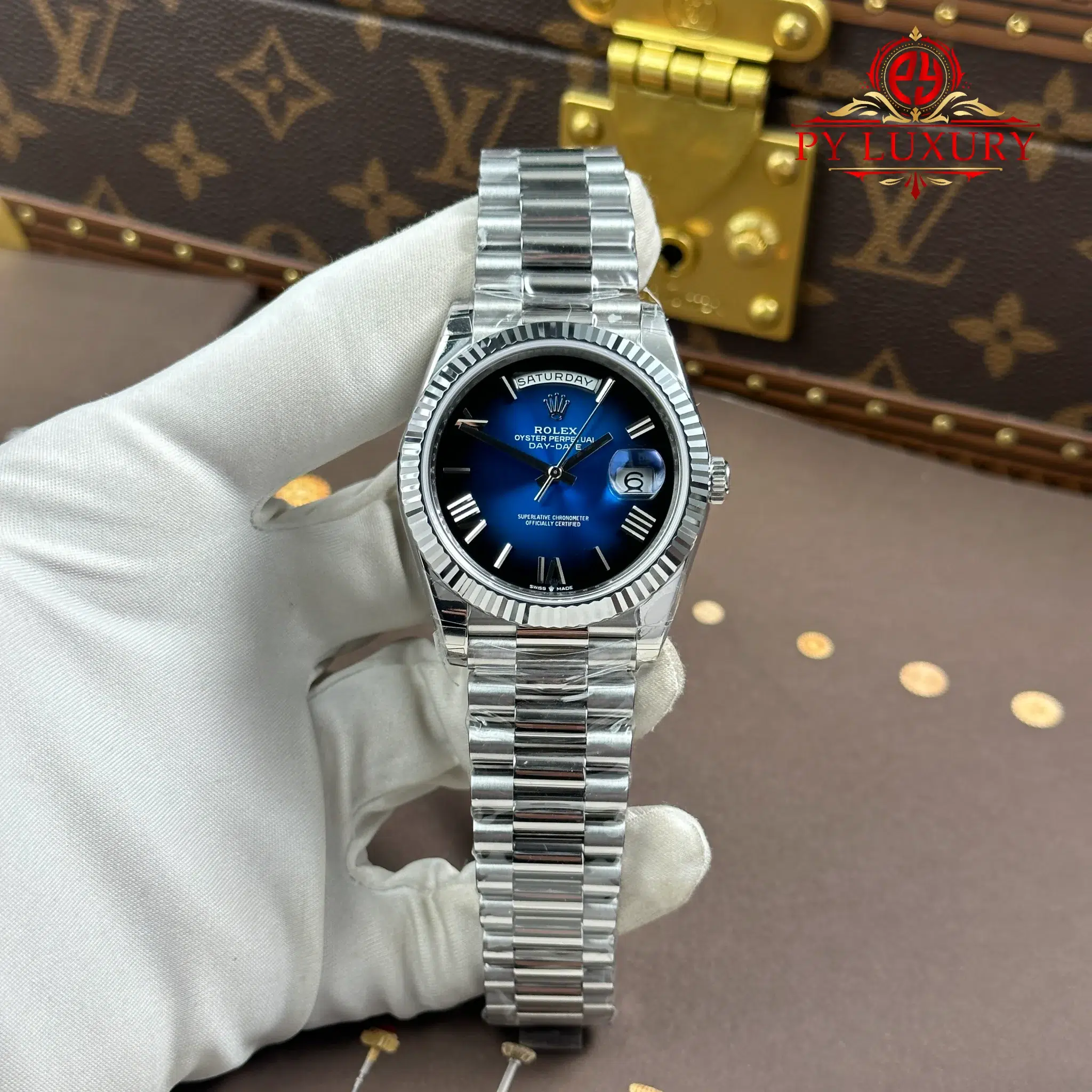 Rolex Day-Date 228239-0076 Blue Ombré Dial Super Clone Gained Weight 210g RCF 40mm | WATCHREPLICAEXPERT
