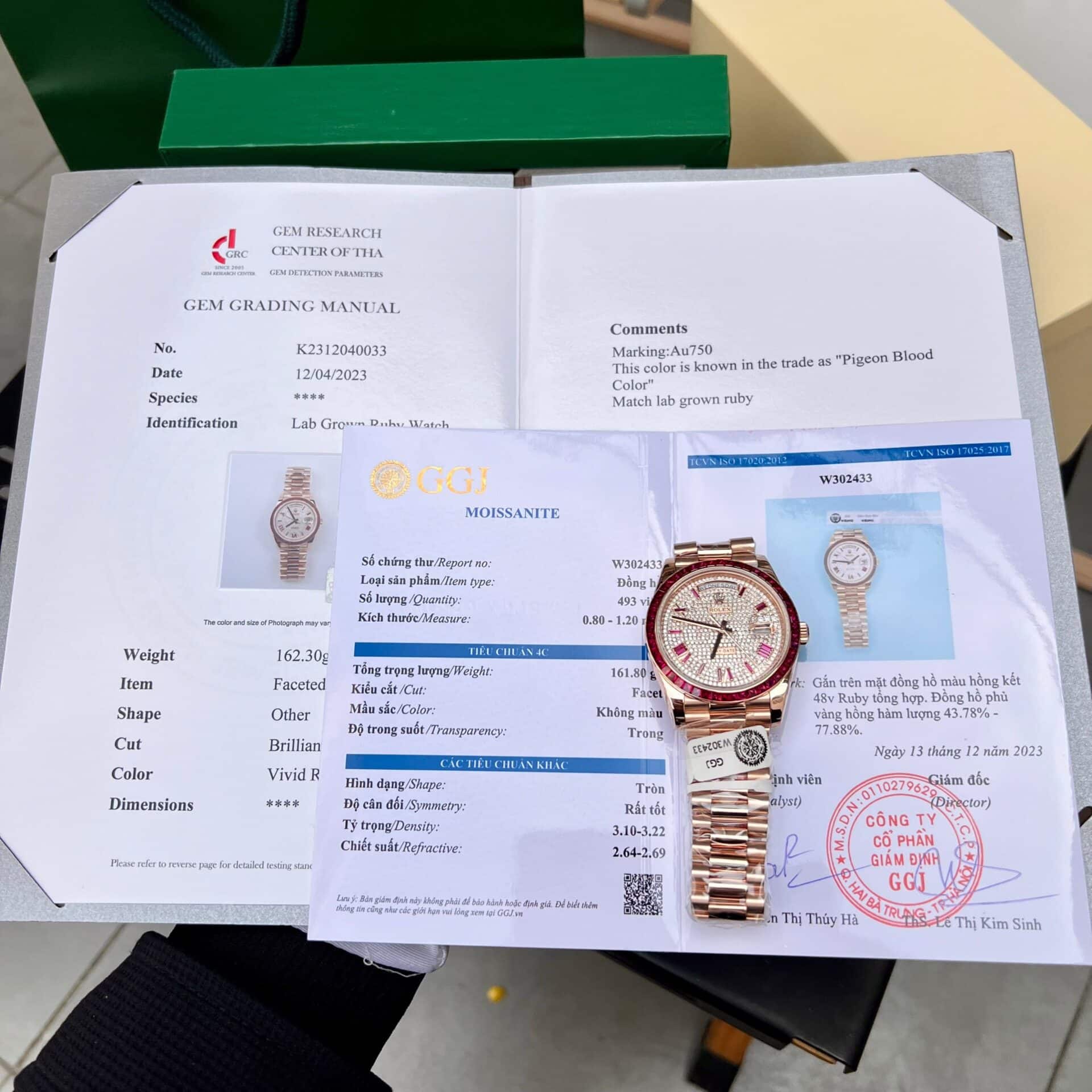 Rolex Day-Date 228398TRU 18K Gold Wrapped Custom Moissanite Dial Ruby Bezel GMF V3 Super Clone 40mm | WATCHREPLICAEXPERT