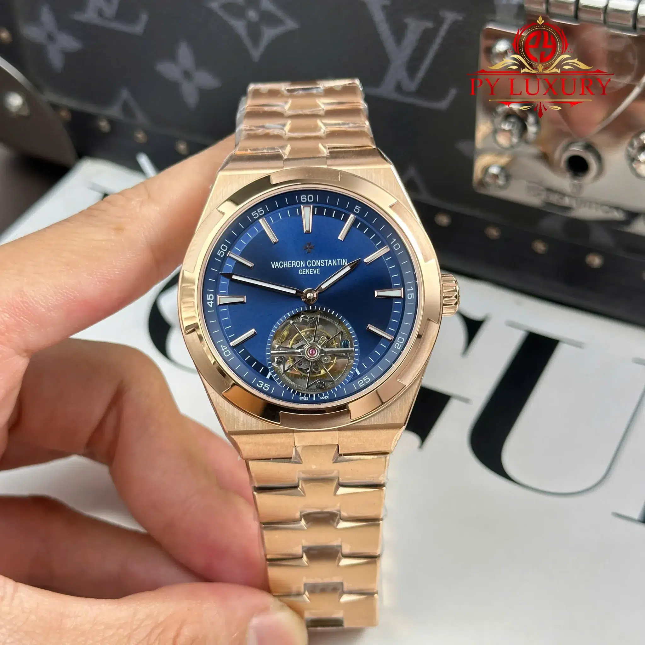Vacheron Constantin Overseas Tourbillon 6000V Rose Gold Blue Dial Best Replica BBR 42.5mm | WATCHREPLICAEXPERT